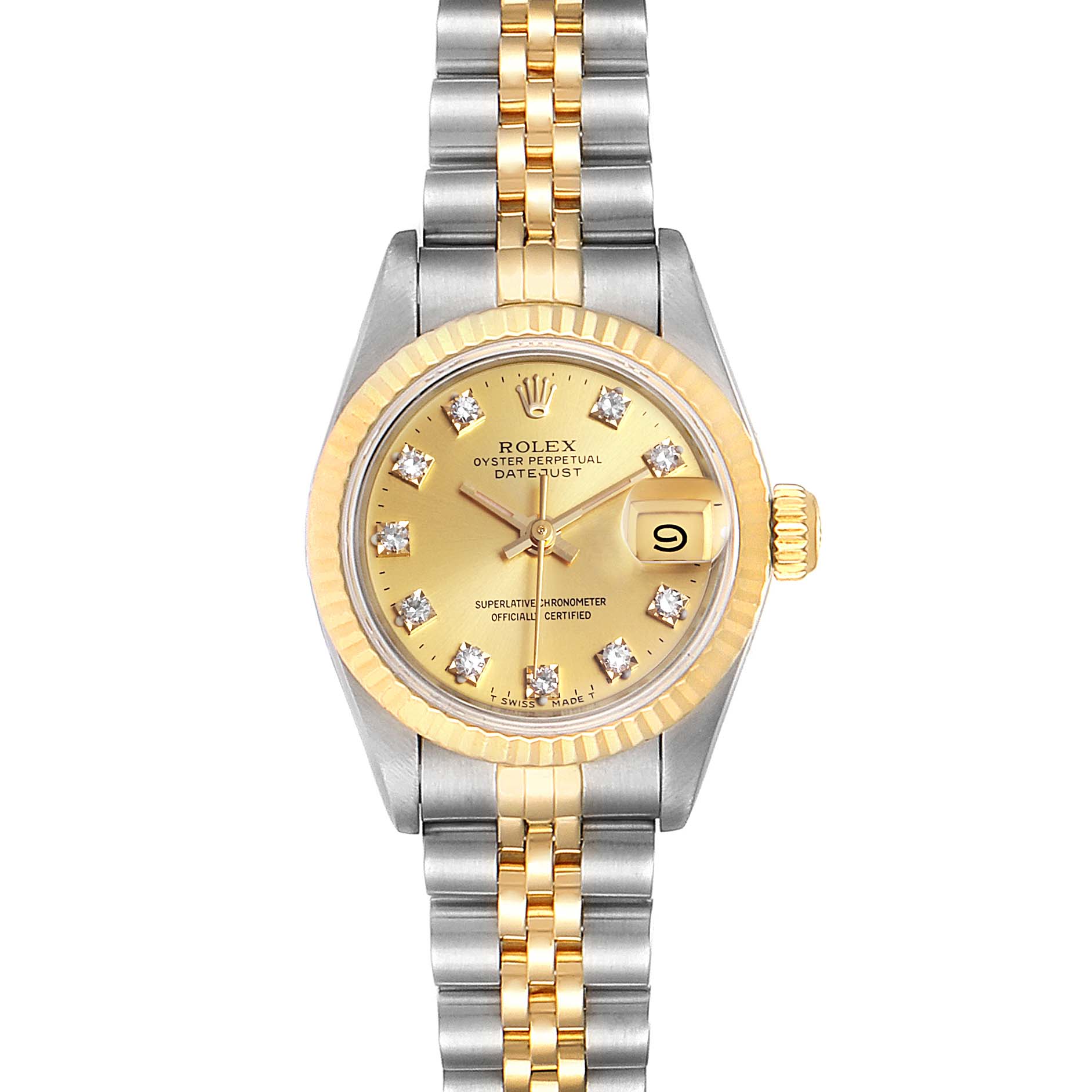 Rolex Datejust 26 Steel Yellow Gold Diamond Dial Ladies Watch 69173 ...