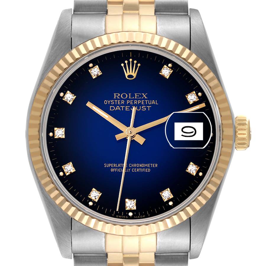 Rolex Datejust 36 Blue Vingette Diamond Dial Vintage Mens Watch 16013 SwissWatchExpo