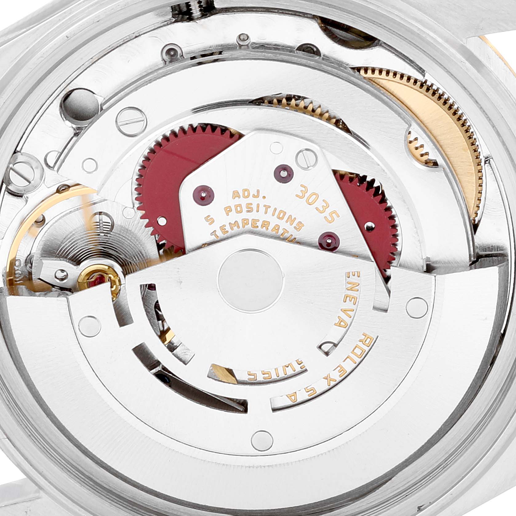 This image shows the inner mechanical movement of the Vintage Collection model by Rolex, viewed from the back.