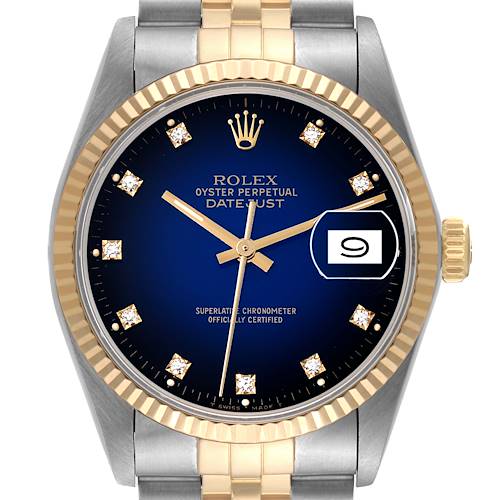 Photo of Rolex Datejust 36 Blue Vingette Diamond Dial Vintage Mens Watch 16013
