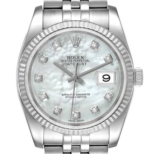 Photo of Rolex Datejust 36 Mother of Pearl Diamond Unisex Watch 116234 Box Card