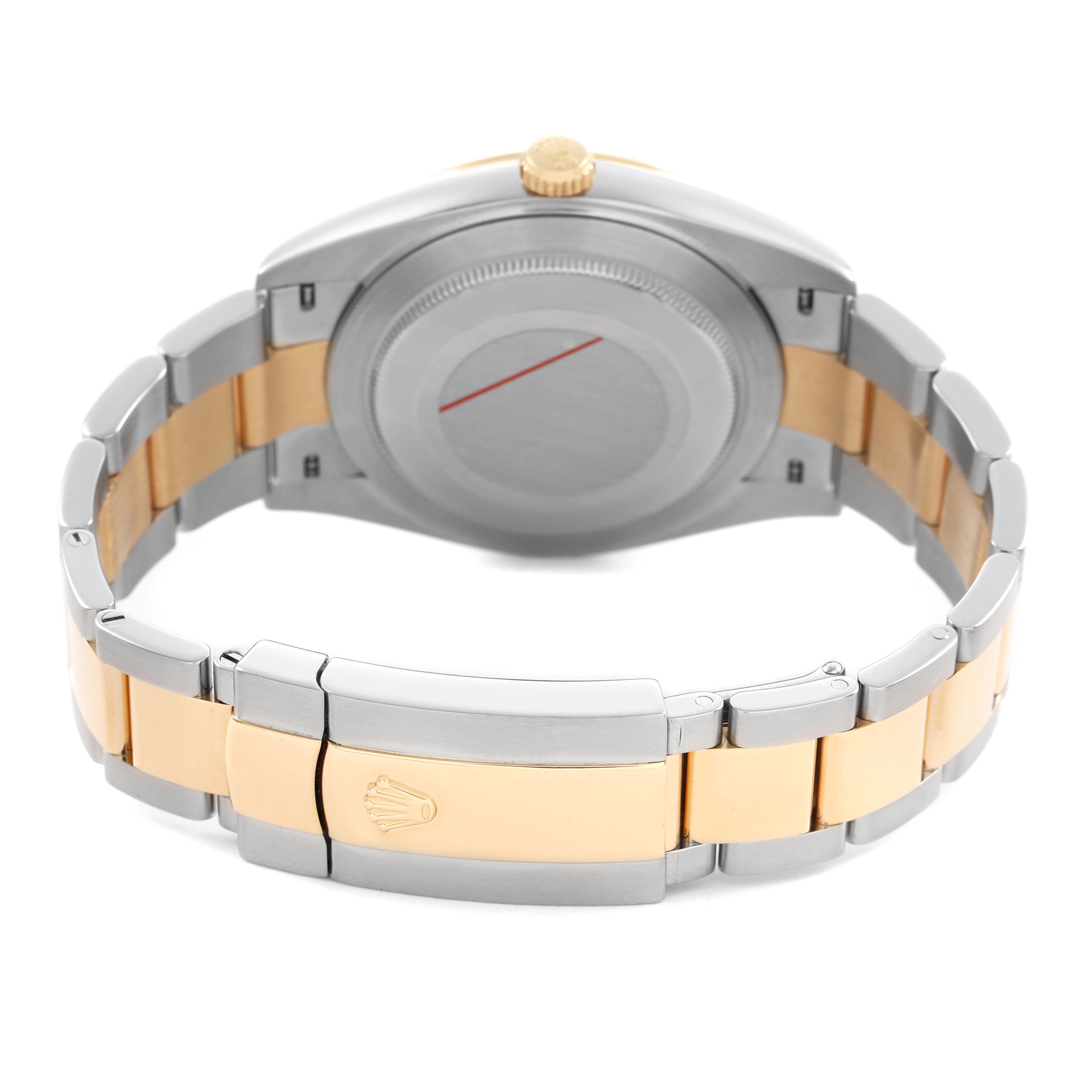 The image shows a rear angle of the Rolex Datejust 41 M126333-0011 Men's Steel and Gold (two tone) Champagne Dial, highlighting its clasp and bracelet.