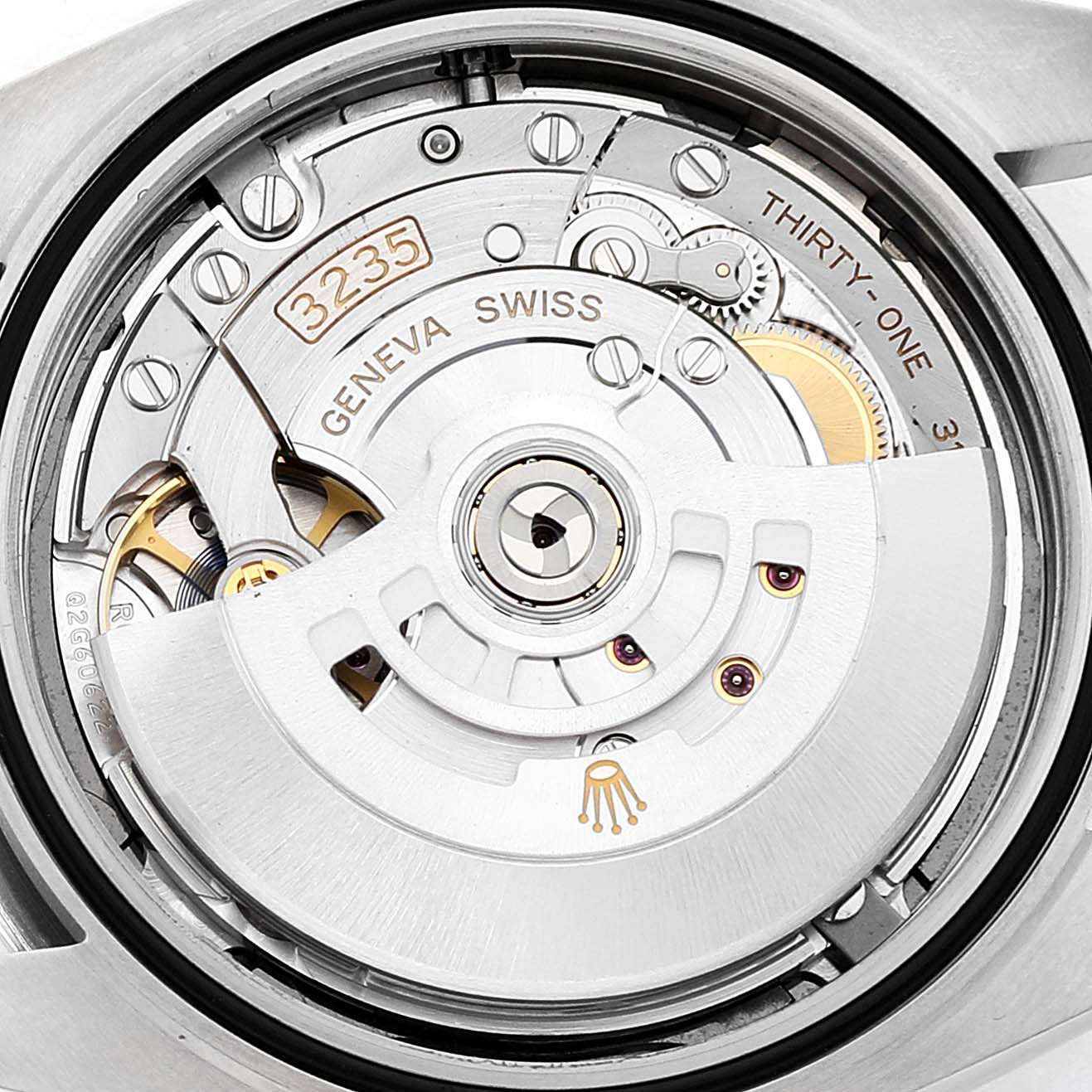 This image shows the detailed internal mechanism and movement of a Rolex Datejust 41 126300 Men
s Stainless Steel Grey Dial 126300 Men
s Stainless Steel Grey Dial watch.
