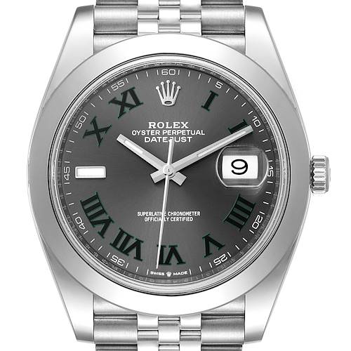Photo of Rolex Datejust 41 Grey Dial Green Numerals Steel Mens Watch 126300 Box Card