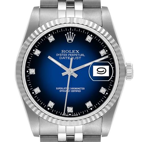 Photo of Rolex Datejust Blue Vignette Diamond Dial Mens Watch 16234 Box Papers