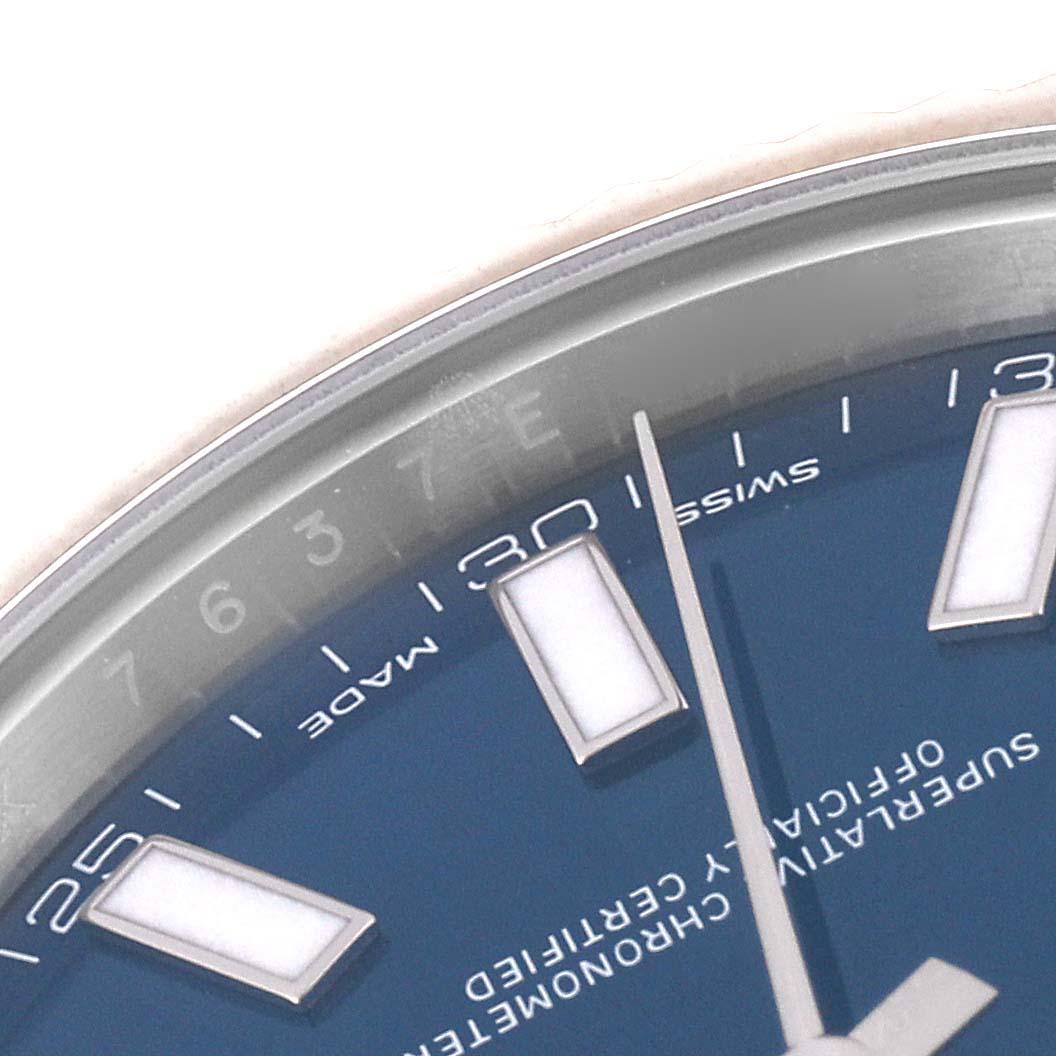 The image shows a close-up of the dial and hands of a Rolex Datejust 41 116334 Men
s Stainless Steel Blue Dial 116334 Men
s Stainless Steel Blue Dial, highlighting the indices and text on the watch face.