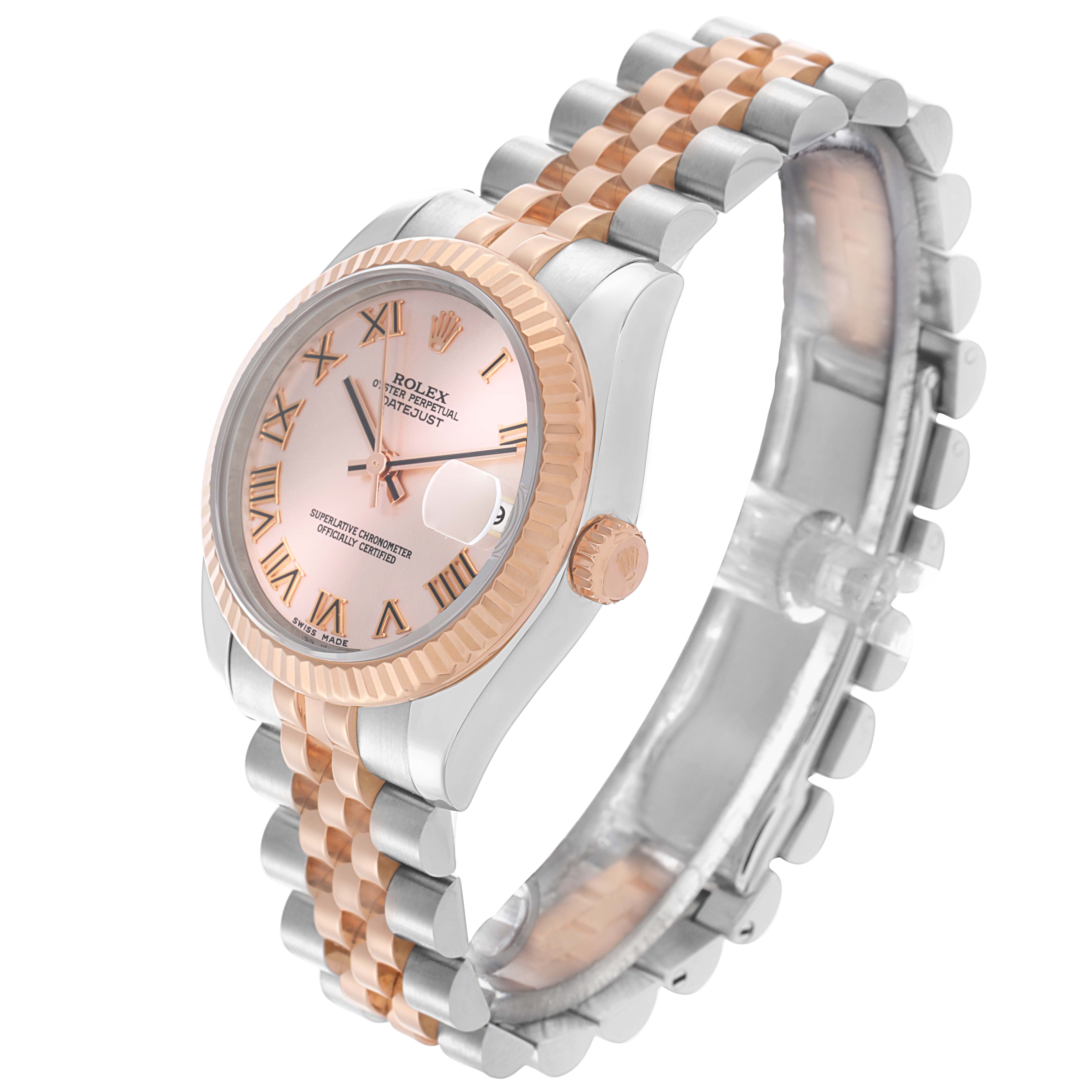 The Rolex Mid-Size 178271 Women
s Steel and Gold (two tone) Pink Dial 178271 Women
s Steel and Gold (two tone) Pink Dial watch is shown at a three-quarter angle, displaying the dial, bezel, crown, and bracelet.