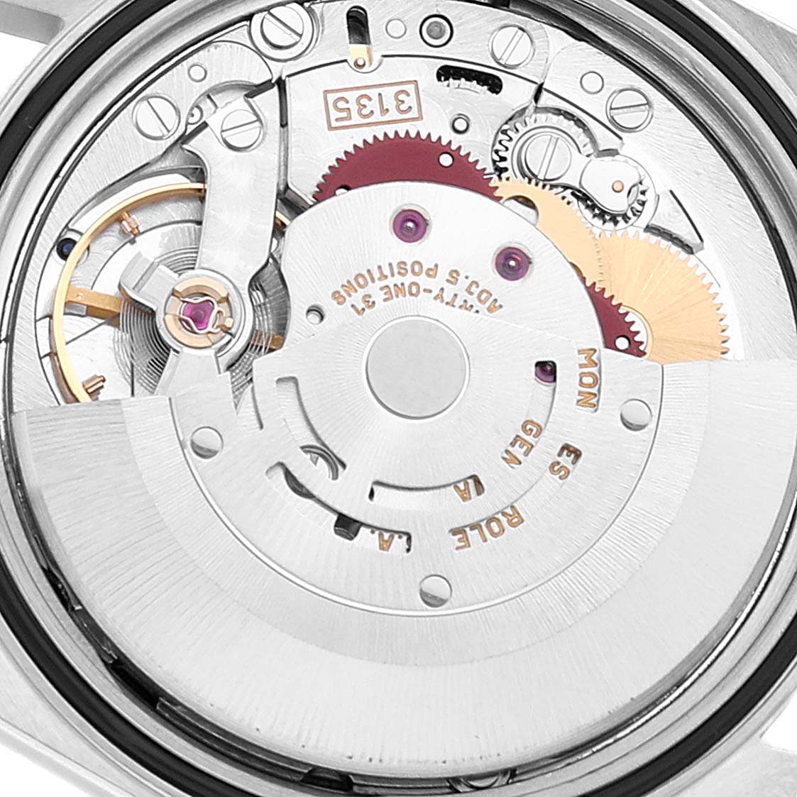 This image shows the intricate movement mechanism from the back of a Rolex Datejust 16234 Men
s Stainless Steel Black Dial 16234 Men
s Stainless Steel Black Dial watch.