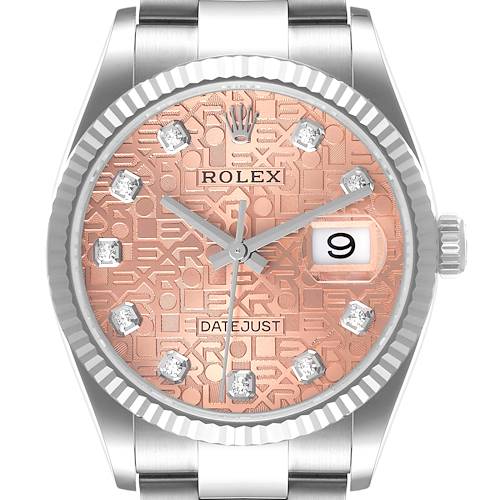 Photo of Rolex Datejust Steel White Gold Pink Diamond Dial Mens Watch 126234 Box Card