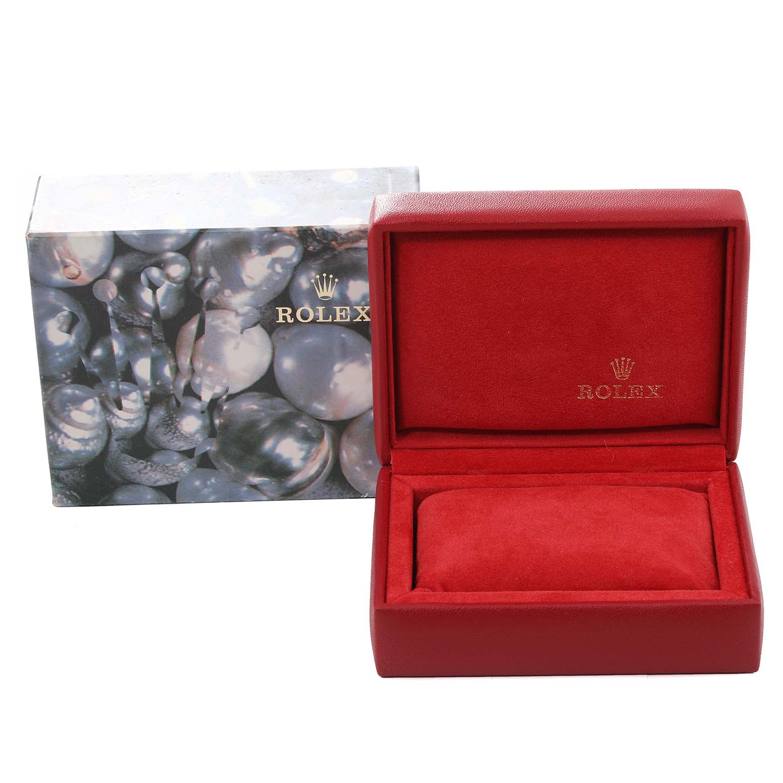 This image shows the box for a Rolex Datejust 69173 Women's Steel and Gold (two tone) Champagne Dial 69173 Women's Steel and Gold (two tone) Champagne Dial model, with the watch missing.