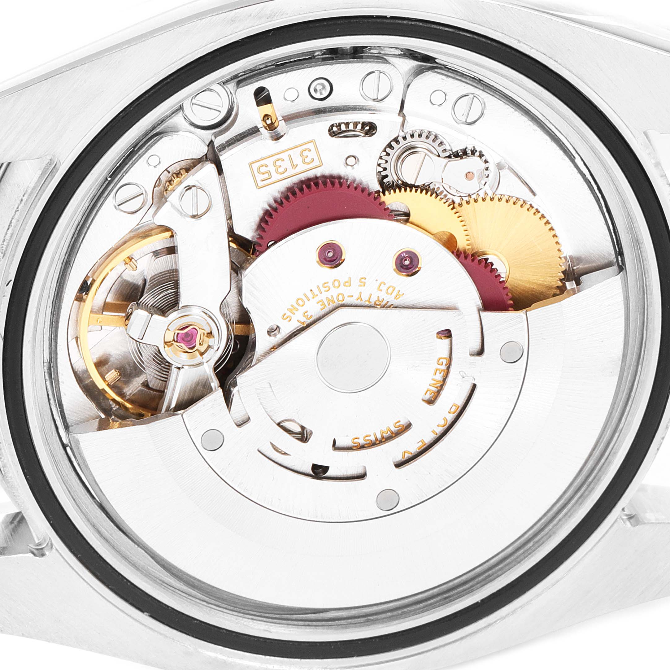 The image shows the movement mechanism of a Rolex Turn-o-Graph 116264 Men
s Stainless Steel Black Dial 116264 Men
s Stainless Steel Black Dial model from the back.