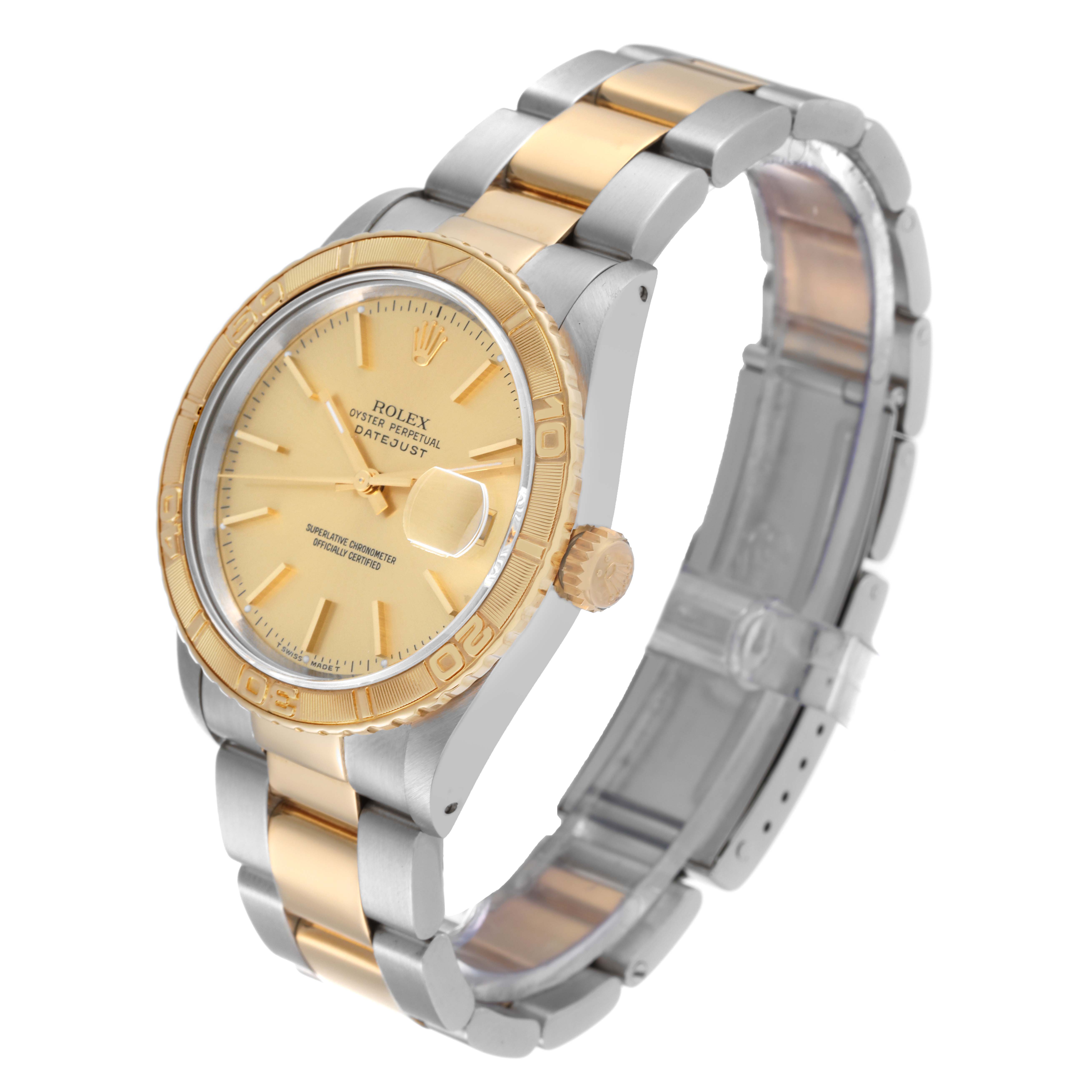 The image shows a Rolex Turn-o-Graph 16263 Men's Steel and Gold (two tone) Champagne Dial 16263 Men's Steel and Gold (two tone) Champagne Dial watch, angled from the front and slightly to the side, displaying the face, bezel, and bracelet.