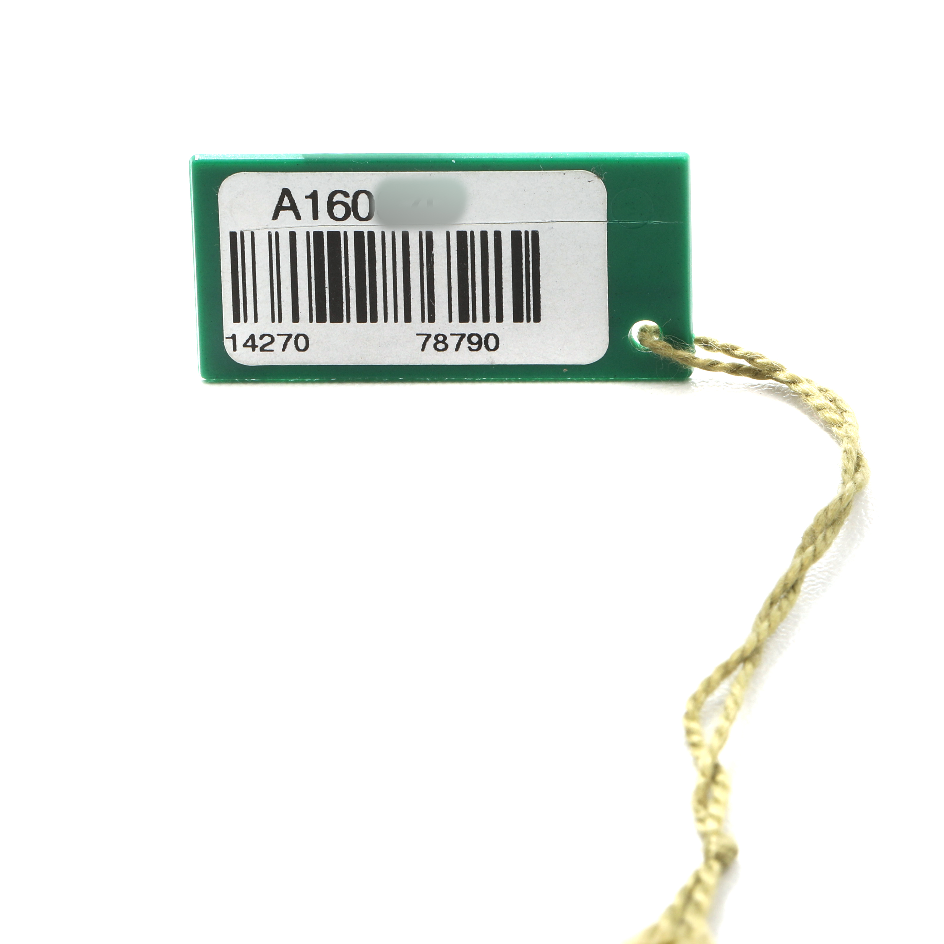 The image shows a close-up of a Rolex Explorer 14270 Men's Stainless Steel Black Dial model accessory tag with a barcode and numbers.