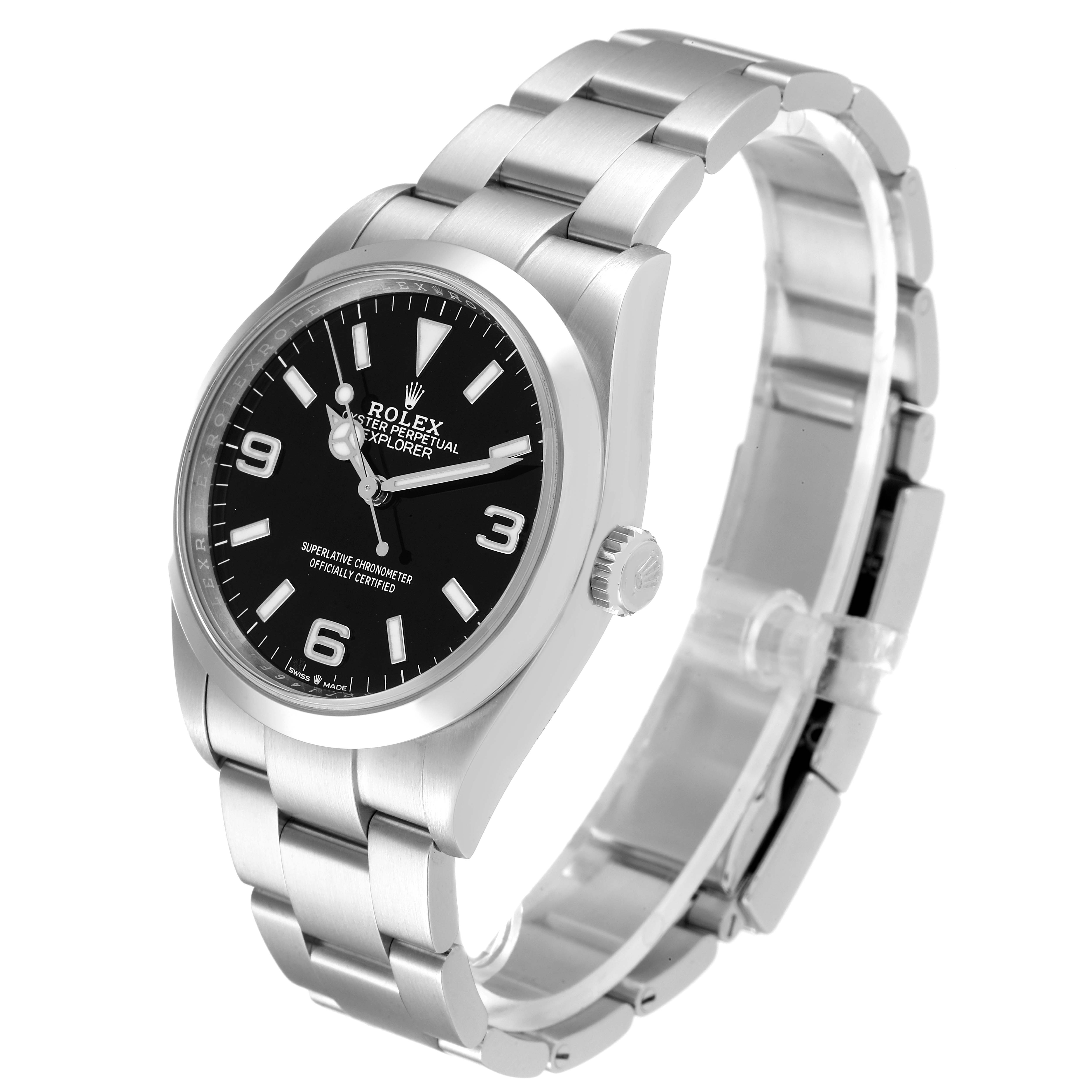 Rolex Explorer I Black Dial Stainless Steel Mens Watch 124270 Box Card ...