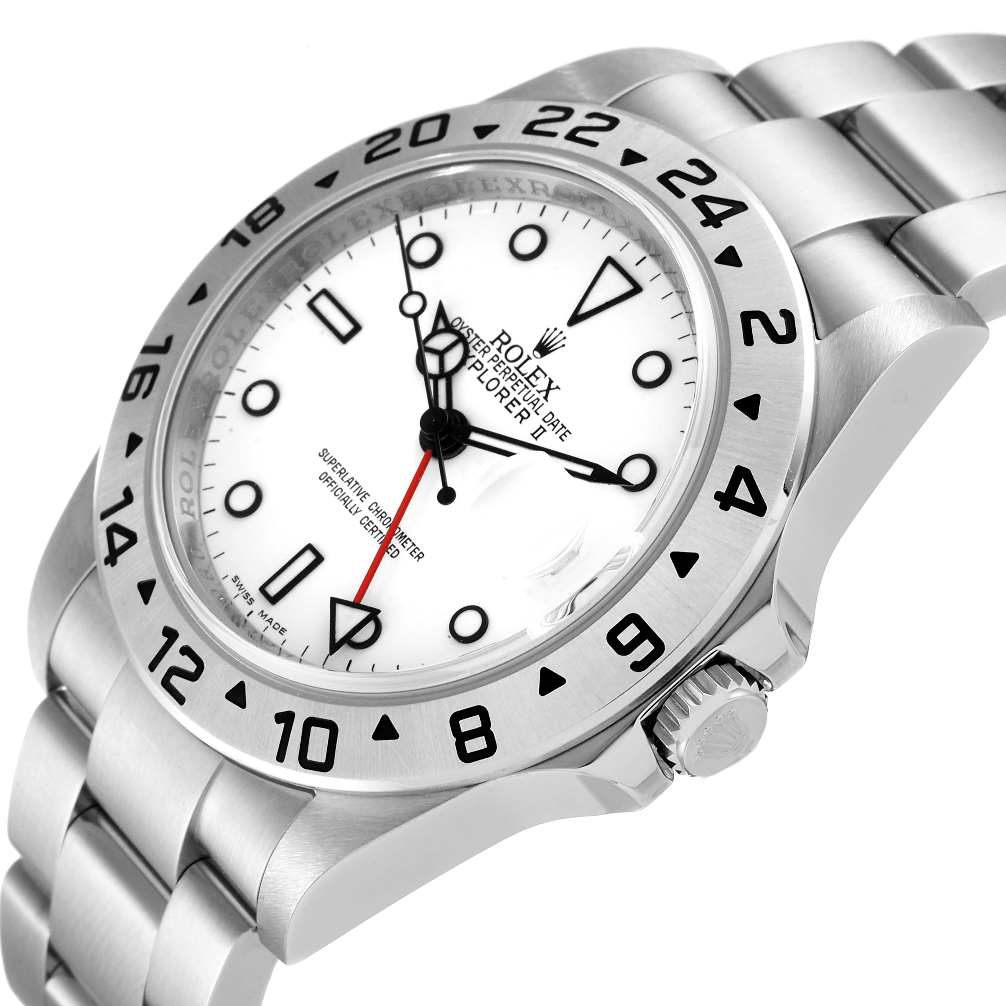 This image shows a Rolex Explorer 16570 Men's Stainless Steel White Dial 16570 Men's Stainless Steel White Dial watch from an angled perspective, highlighting the dial, bezel, bracelet, and crown.