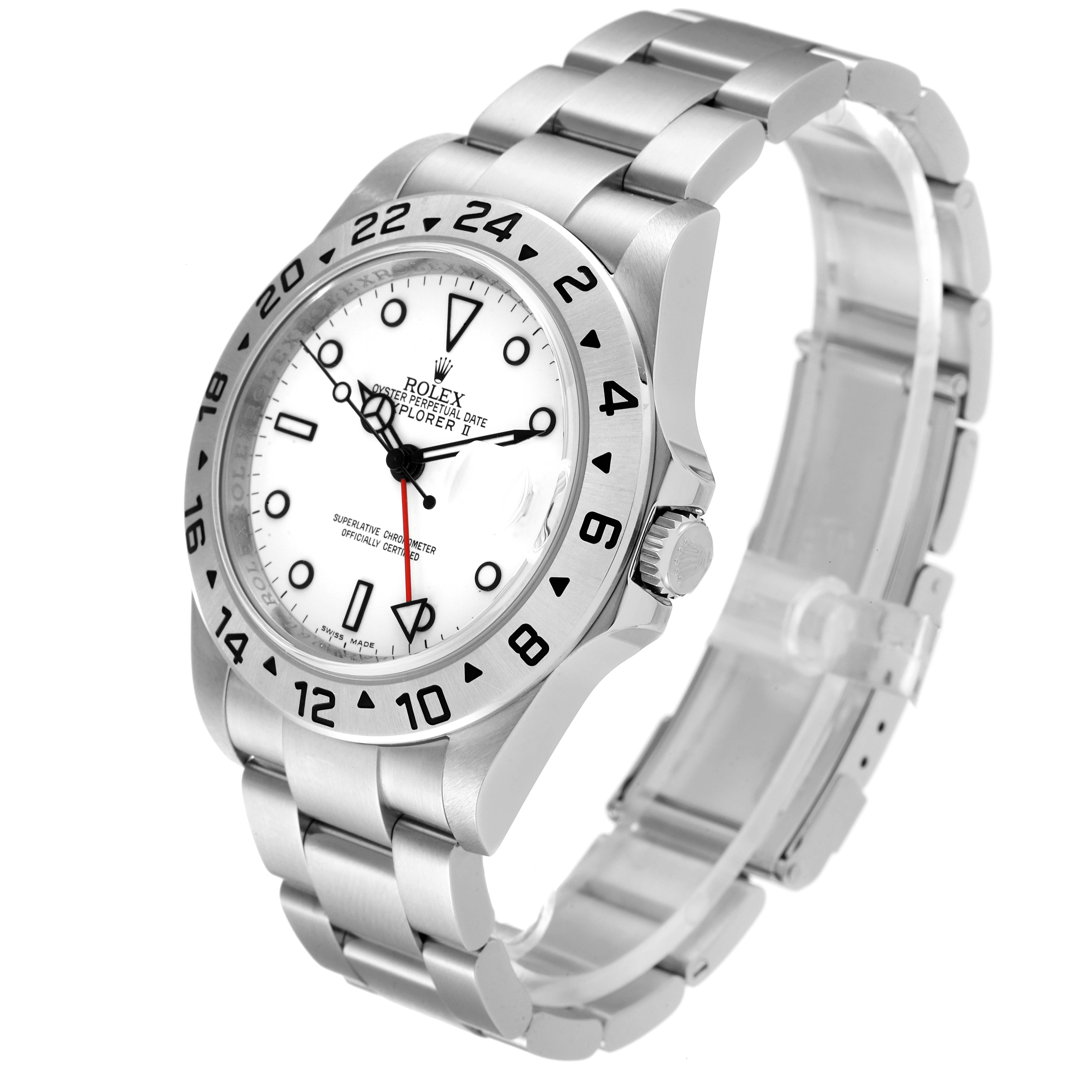 The image shows a Rolex Explorer 16570 Men's Stainless Steel White Dial 16570 Men's Stainless Steel White Dial model watch at a three-quarter angle, highlighting its bracelet, bezel, and dial.