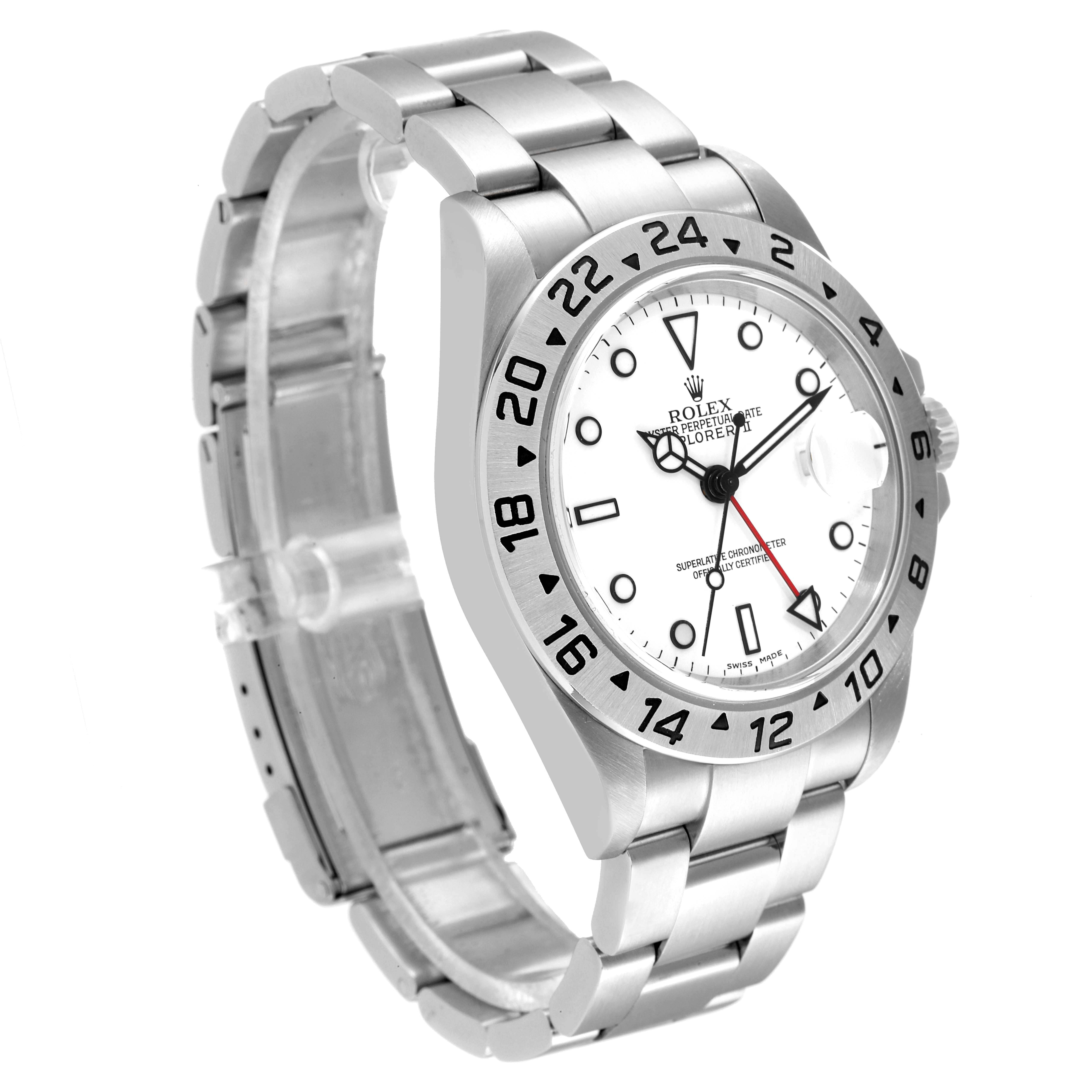 The image shows a Rolex Explorer 16570 Men's Stainless Steel White Dial 16570 Men's Stainless Steel White Dial watch from a front left angle, highlighting its bracelet, bezel, and dial.