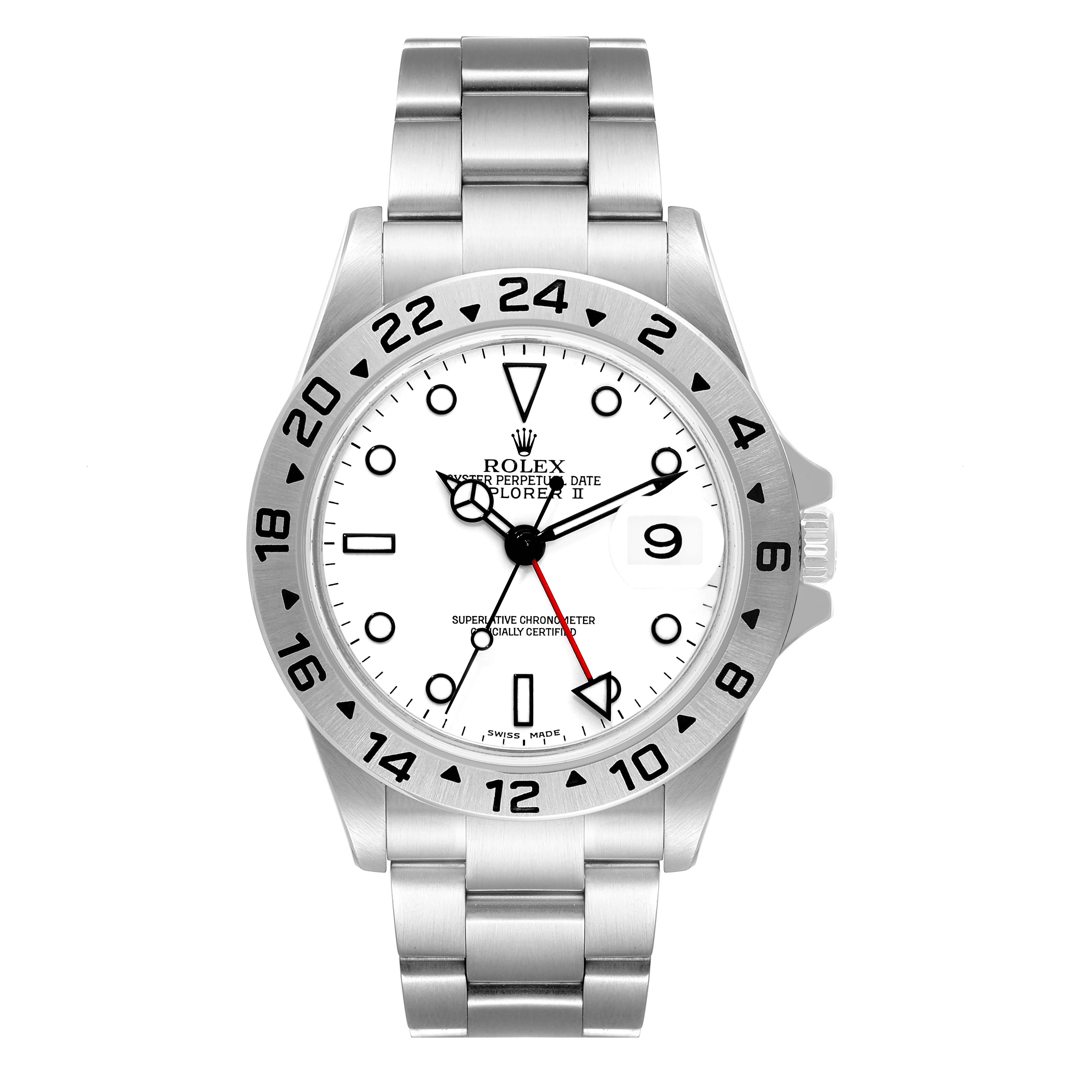 The image shows a Rolex Explorer 16570 Men's Stainless Steel White Dial 16570 Men's Stainless Steel White Dial watch with a stainless steel bracelet, white dial, and a 24-hour bezel, captured from the front.