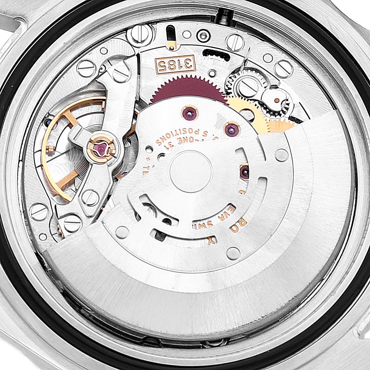 This image shows the internal mechanical movement of a Rolex Explorer 16570 Men's Stainless Steel White Dial 16570 Men's Stainless Steel White Dial watch.