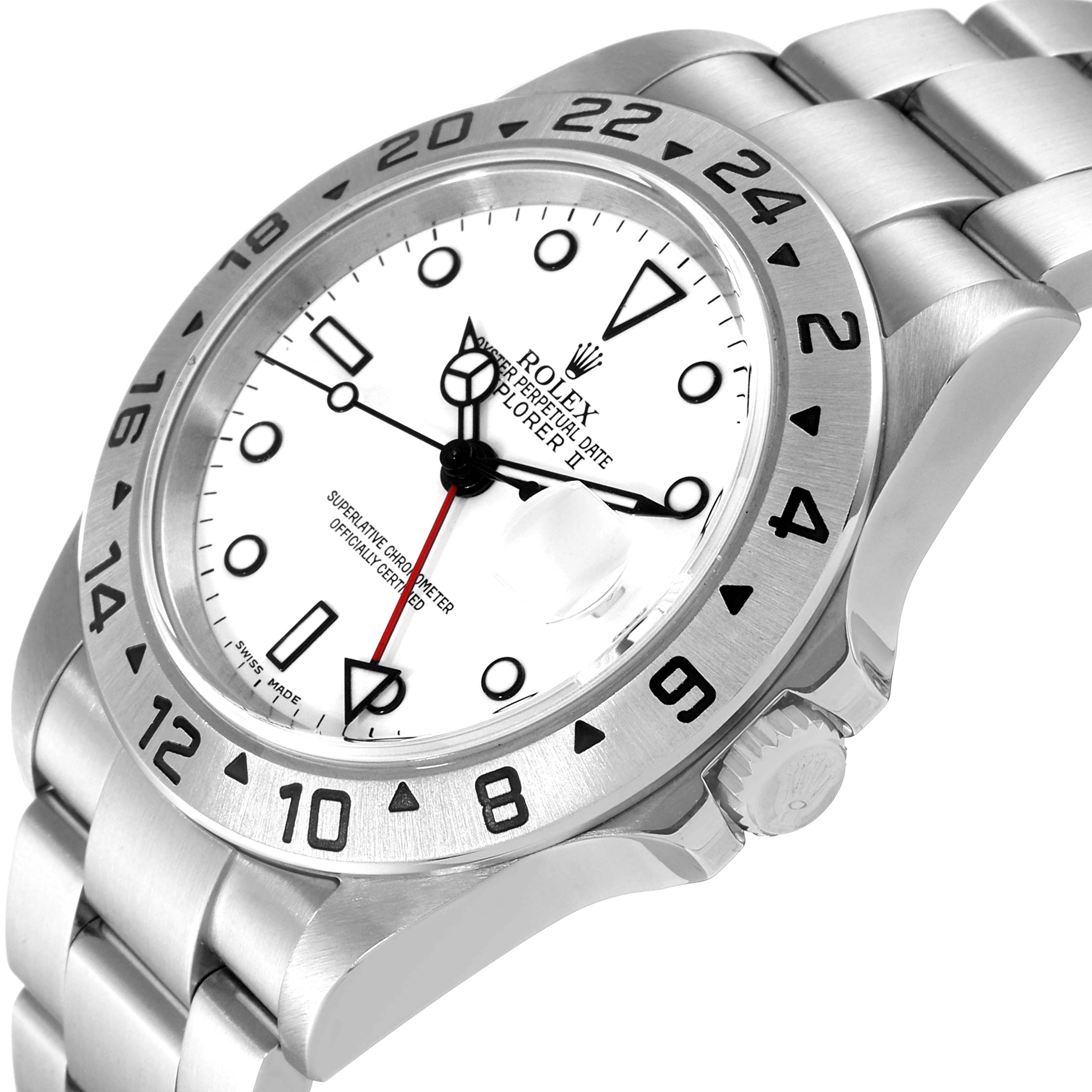 The image shows a close-up angled view of the Rolex Explorer 16570 Men's Stainless Steel White Dial 16570 Men's Stainless Steel White Dial watch, highlighting the bezel, crown, dial, and bracelet.