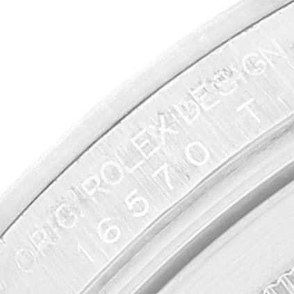 The image shows an engraved part of the bezel or casing of a Rolex Explorer 16570 Men's Stainless Steel White Dial 16570 Men's Stainless Steel White Dial watch, displaying the model number "16570".