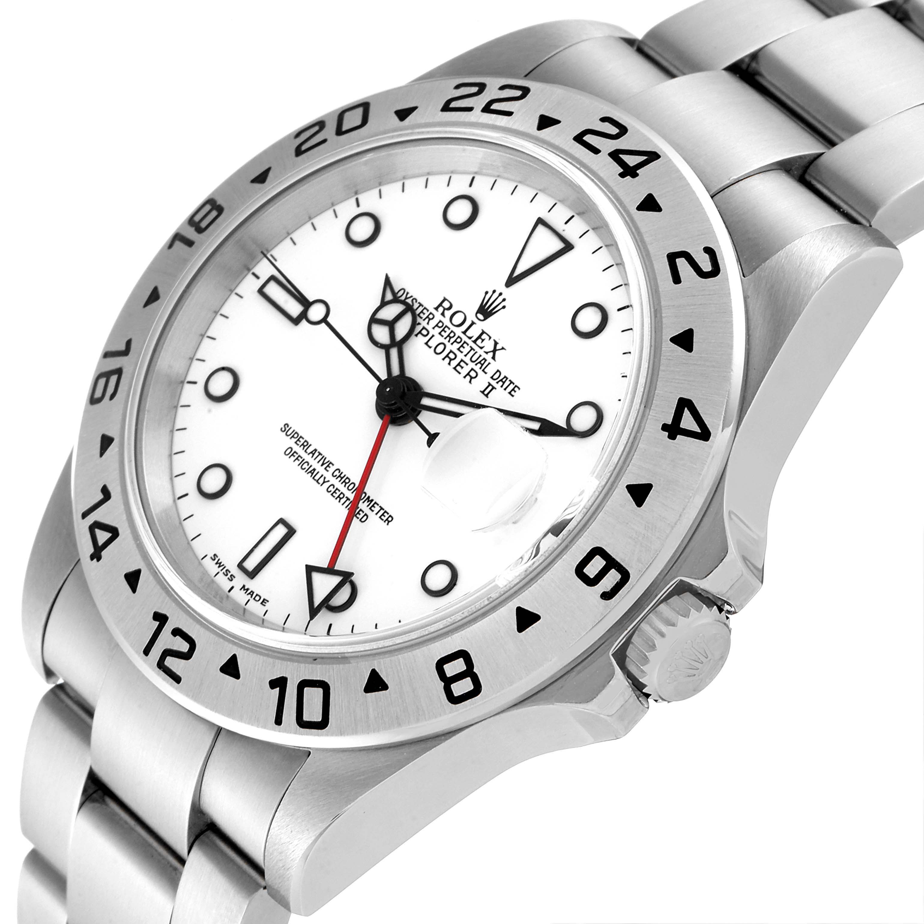 The image shows a Rolex Explorer 16570 Men's Stainless Steel White Dial 16570 Men's Stainless Steel White Dial watch at an angle displaying its face, bezel, crown, and part of the metal bracelet.