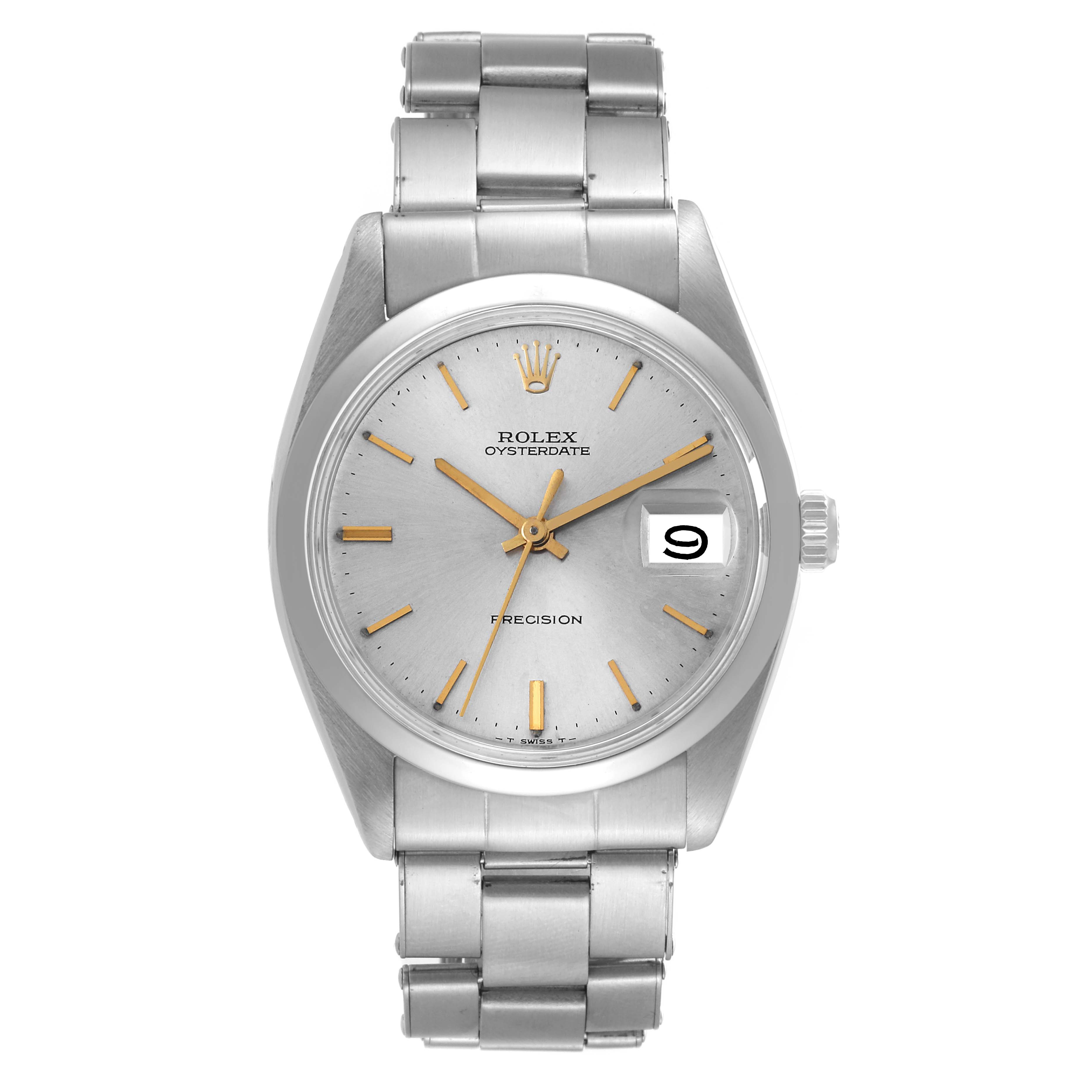 This image shows a front view of the Rolex Vintage Collection 6694 Men's Stainless Steel Silver Dial 6694 Men's Stainless Steel Silver Dial Oysterdate watch, displaying the dial and bracelet.