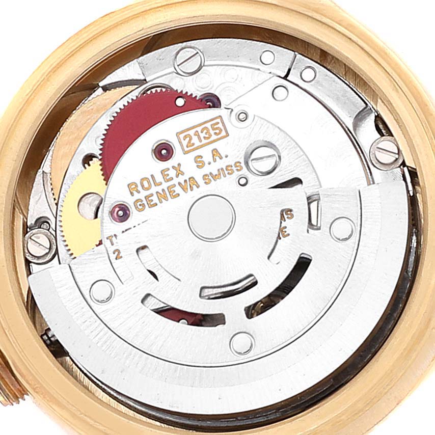 This image shows the movement mechanism of a Rolex President 69178 Women
s Yellow Gold Champagne Dial 69178 Women
s Yellow Gold Champagne Dial model watch, viewed from the back.