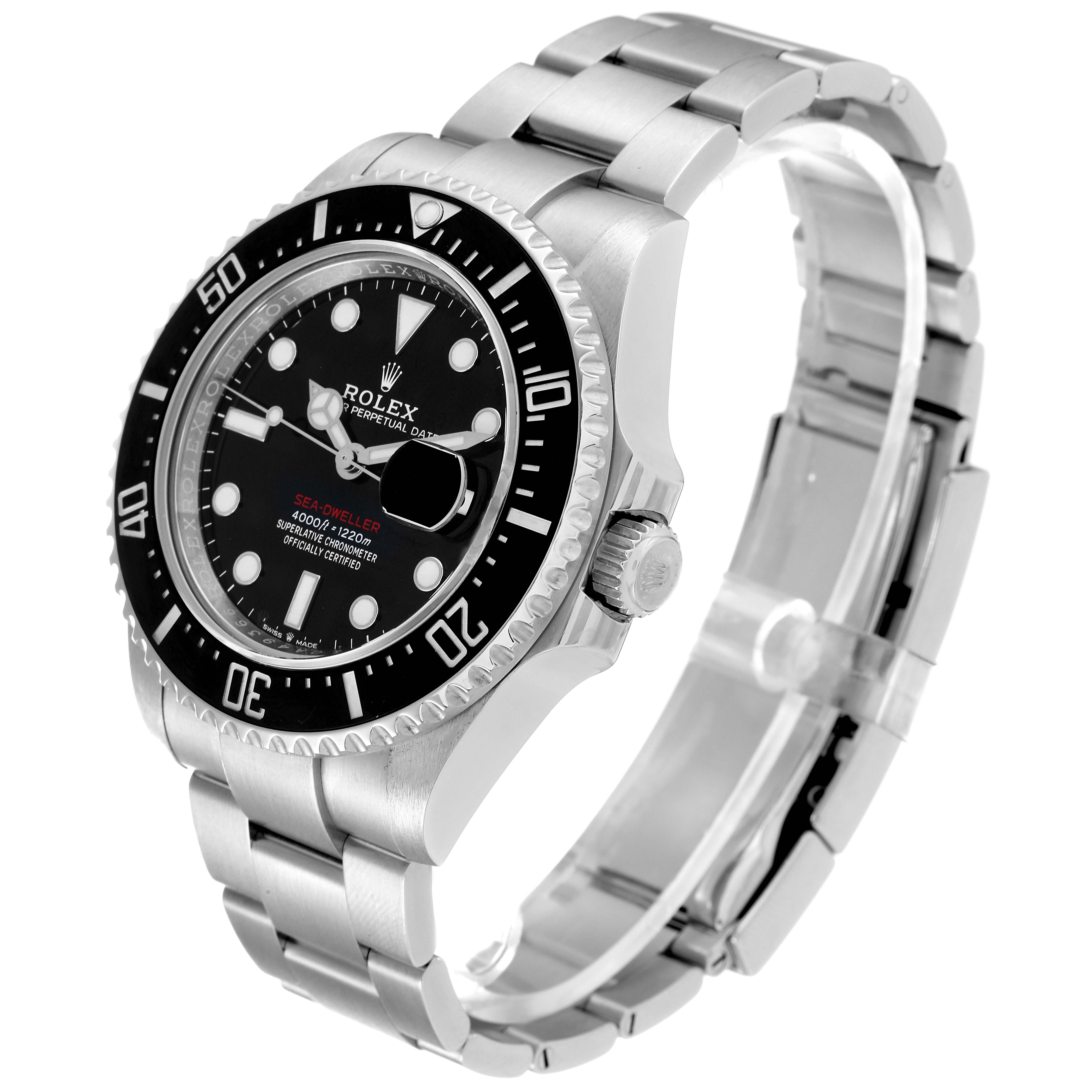 The Rolex Sea-Dweller 126600 Men
s Stainless Steel Black Dial 126600 Men
s Stainless Steel Black Dial watch is shown at a slight angle, displaying the face, bezel, crown, and part of the bracelet.