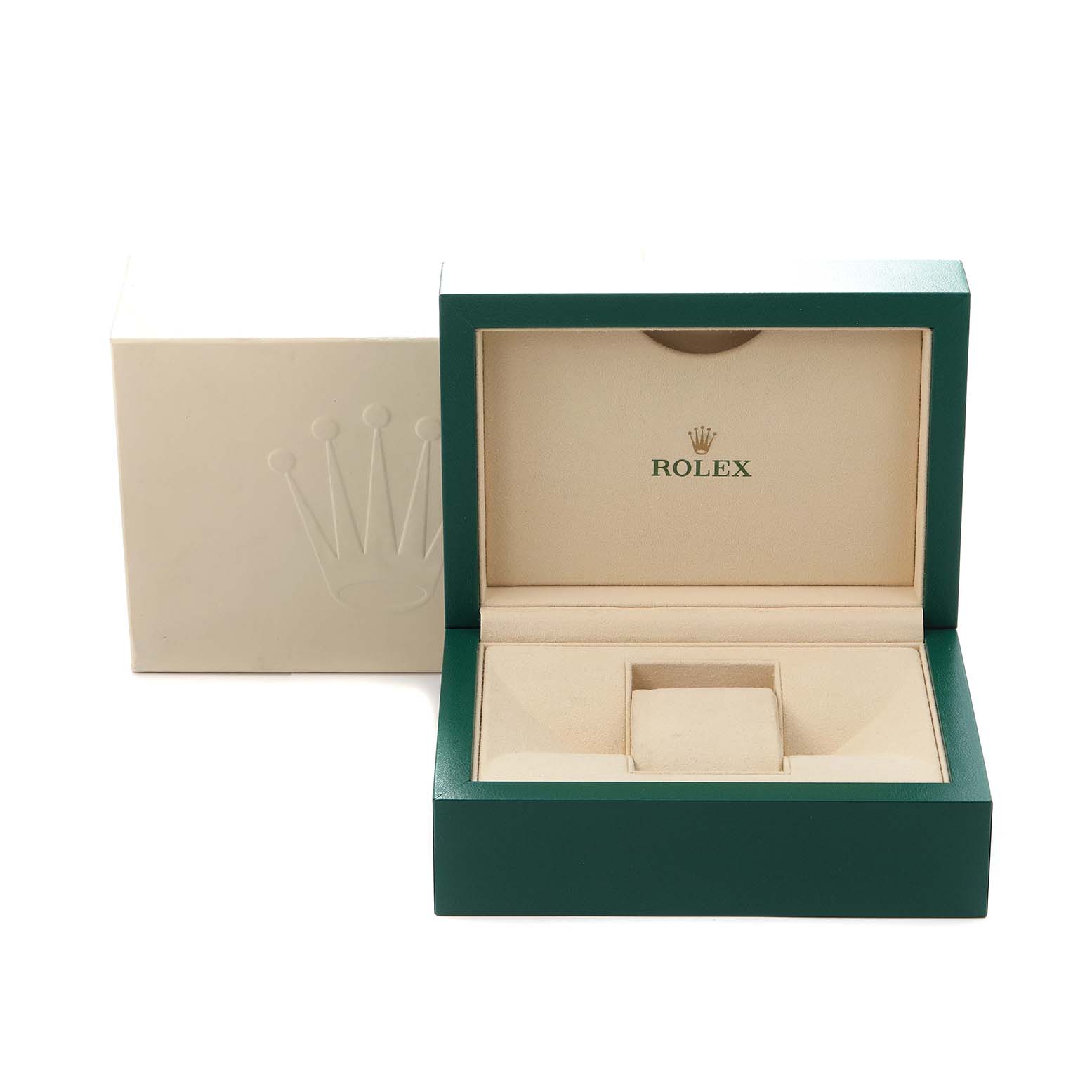 The image shows an open Rolex Submariner 126610 Men
s Stainless Steel Black Dial 126610 Men
s Stainless Steel Black Dial watch box at a front angle with an outer box in the background.