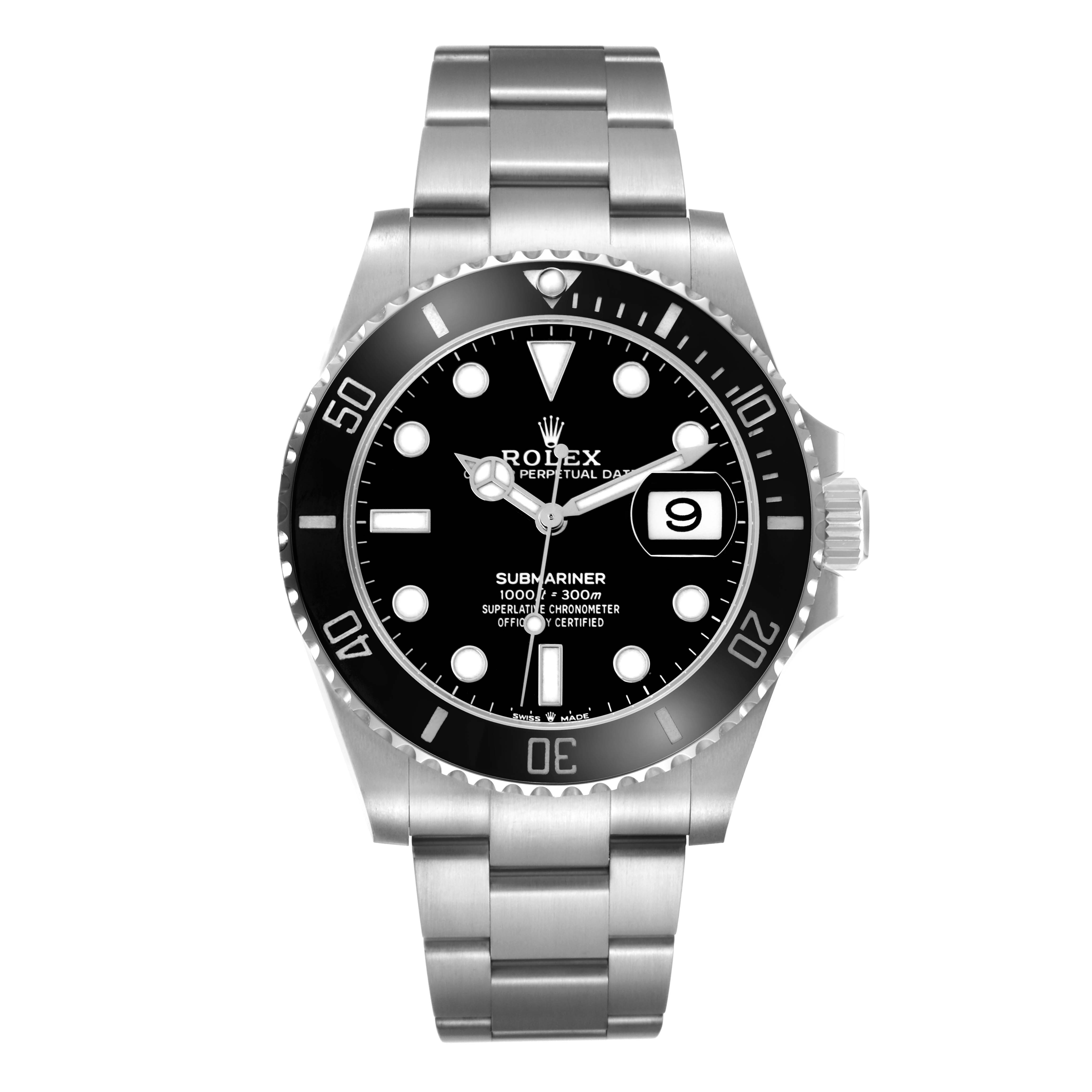 The Rolex Submariner 126610 Men
s Stainless Steel Black Dial 126610 Men
s Stainless Steel Black Dial watch is shown front-facing, displaying its black dial, bezel, and stainless steel bracelet.