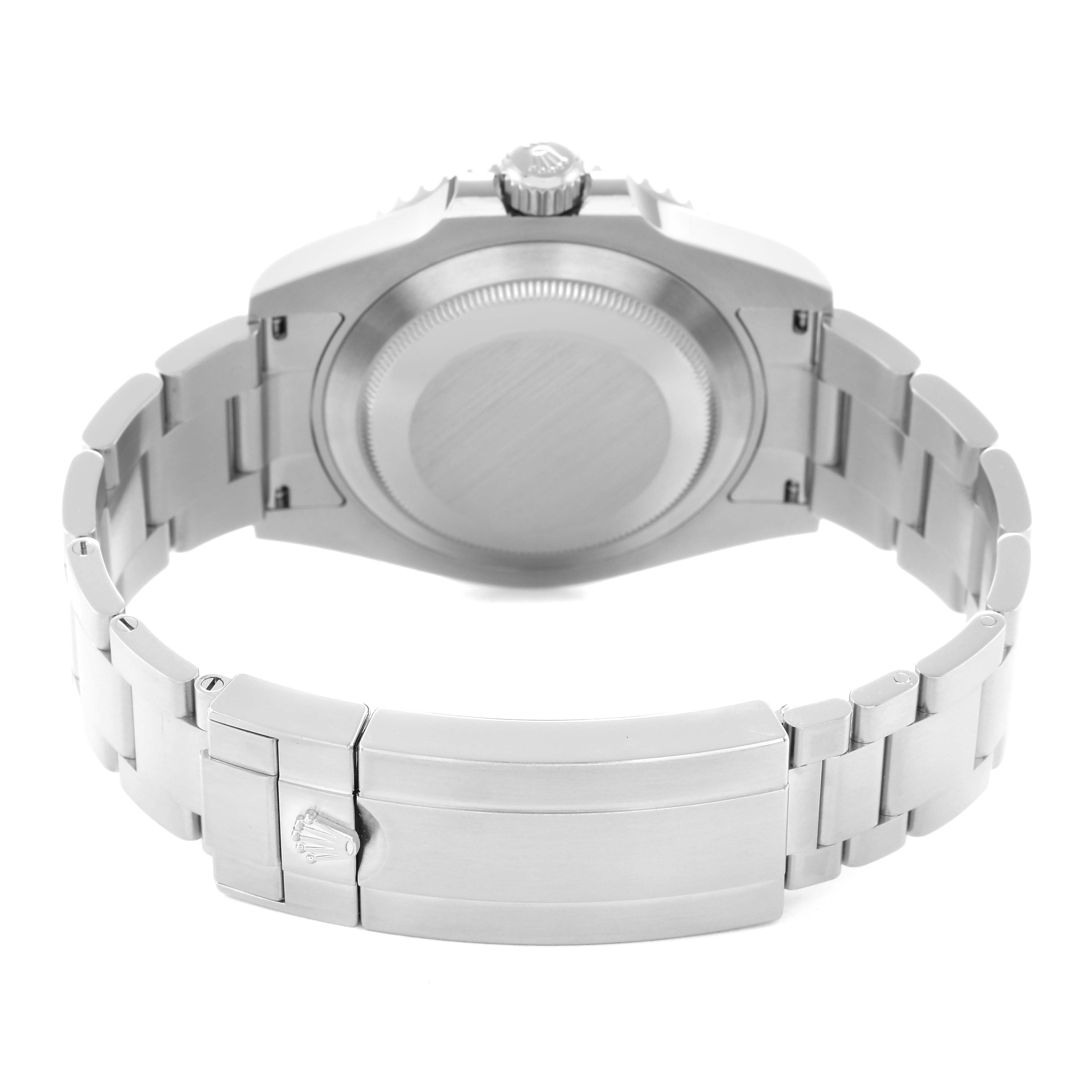 The image shows the back view of a Rolex Submariner 126610 Men
s Stainless Steel Black Dial 126610 Men
s Stainless Steel Black Dial, highlighting the case back and the bracelet clasp.