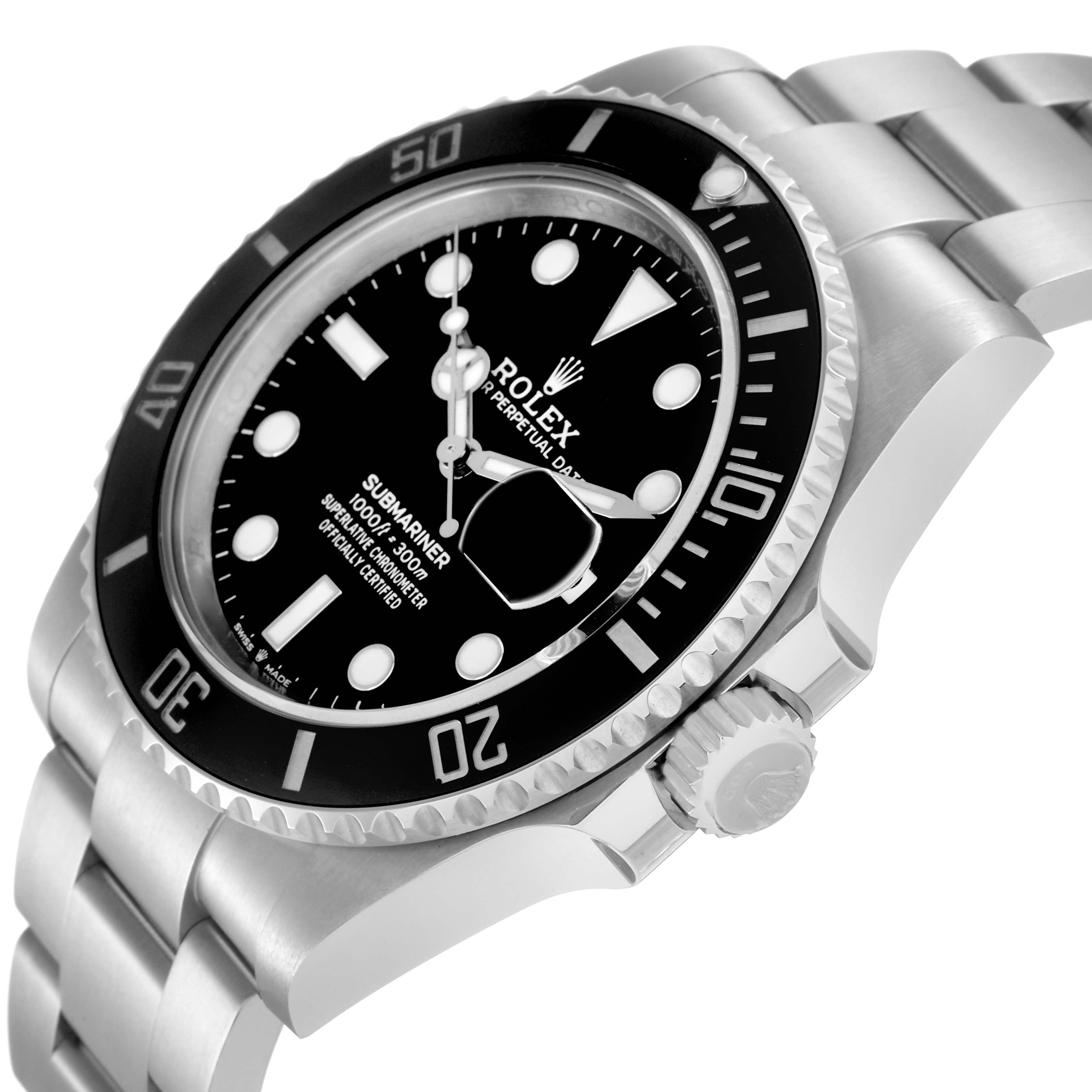 The Rolex Submariner 126610 Men
s Stainless Steel Black Dial 126610 Men
s Stainless Steel Black Dial is shown at an angled side view, highlighting the bezel, crown, and part of the bracelet.