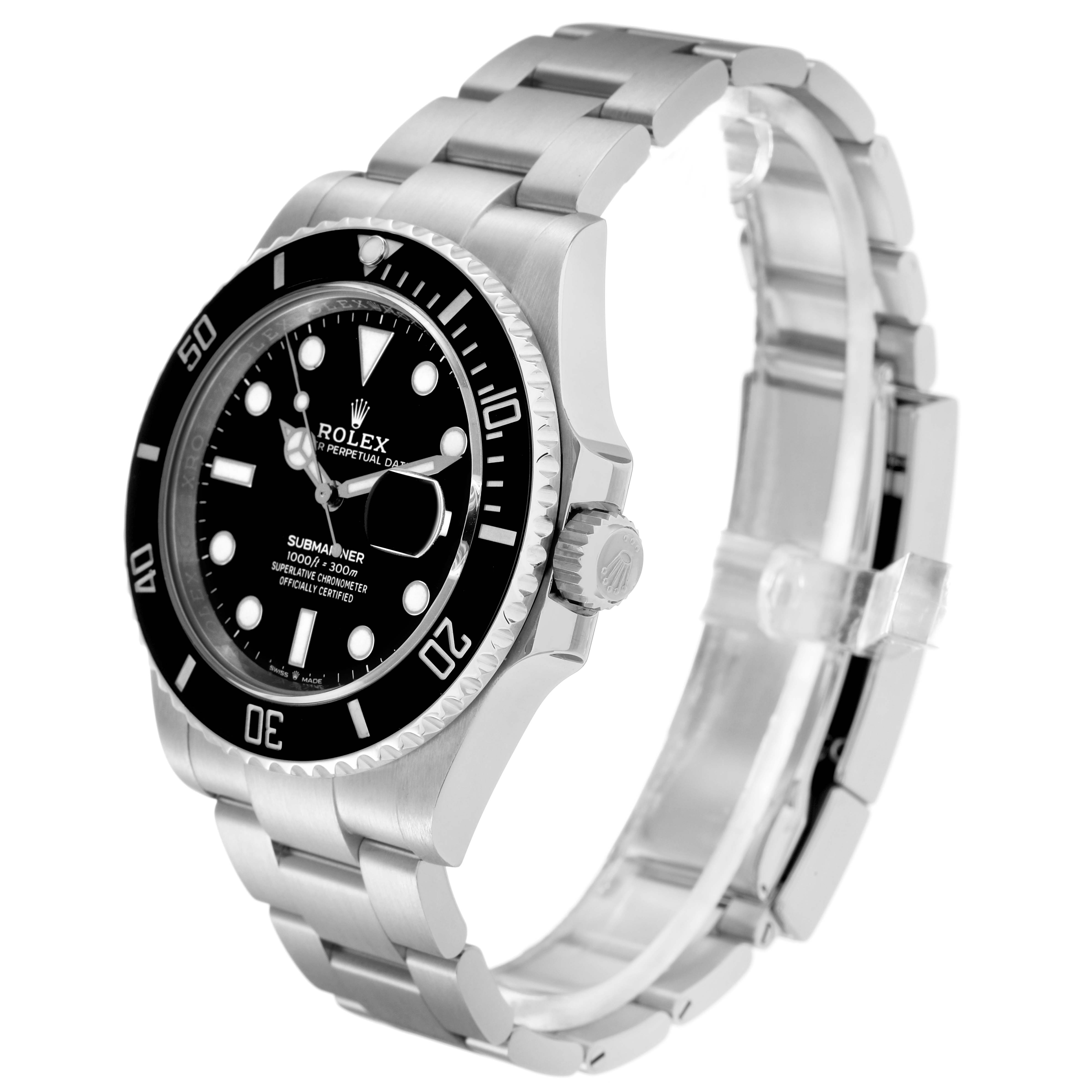The Rolex Submariner 126610 Men
s Stainless Steel Black Dial 126610 Men
s Stainless Steel Black Dial is shown at a three-quarter angle, highlighting the dial, bezel, crown, and bracelet.