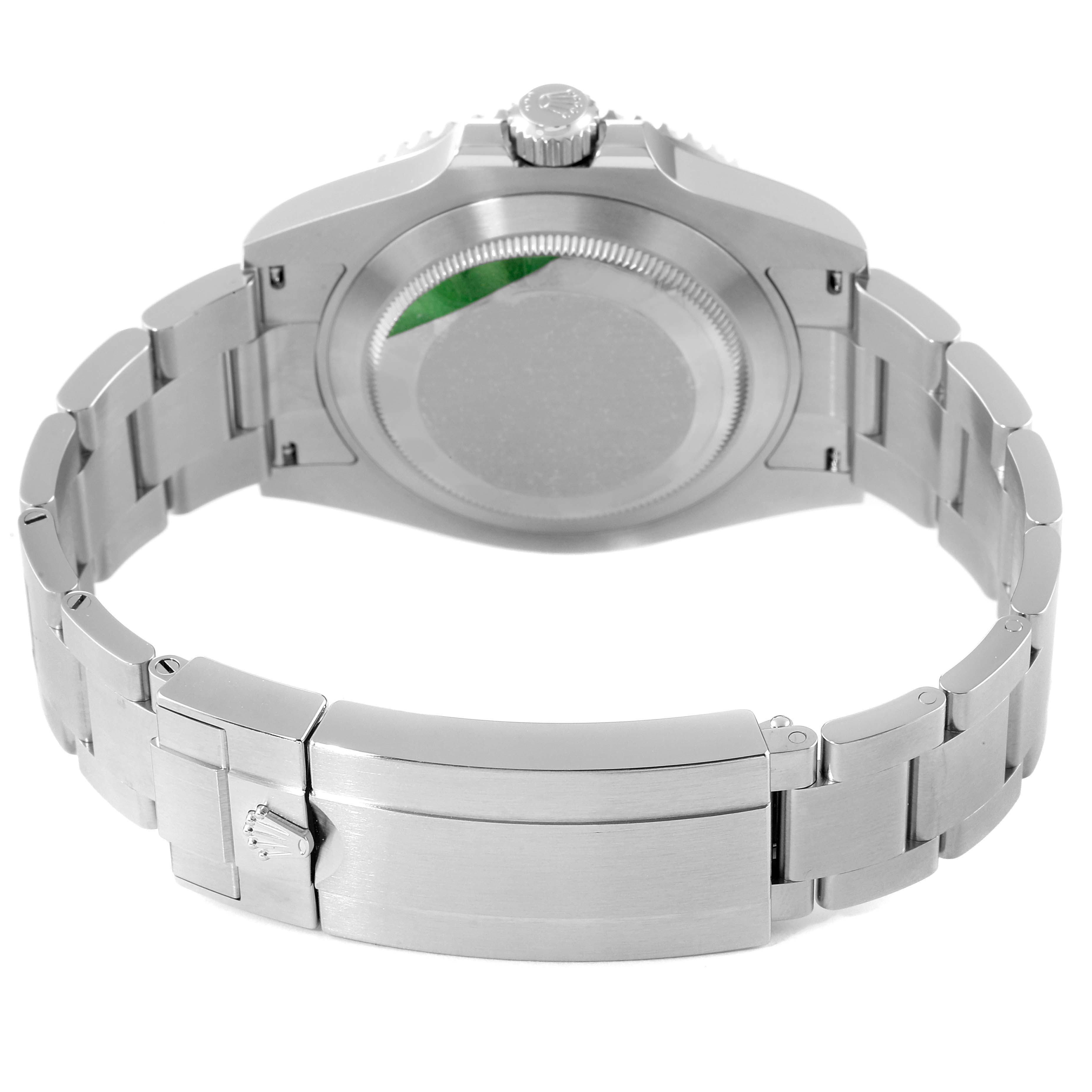 The image shows the back view of a Rolex Submariner 126610 Men
s Stainless Steel Black Dial 126610 Men
s Stainless Steel Black Dial watch, highlighting its clasp, bracelet, and case back.