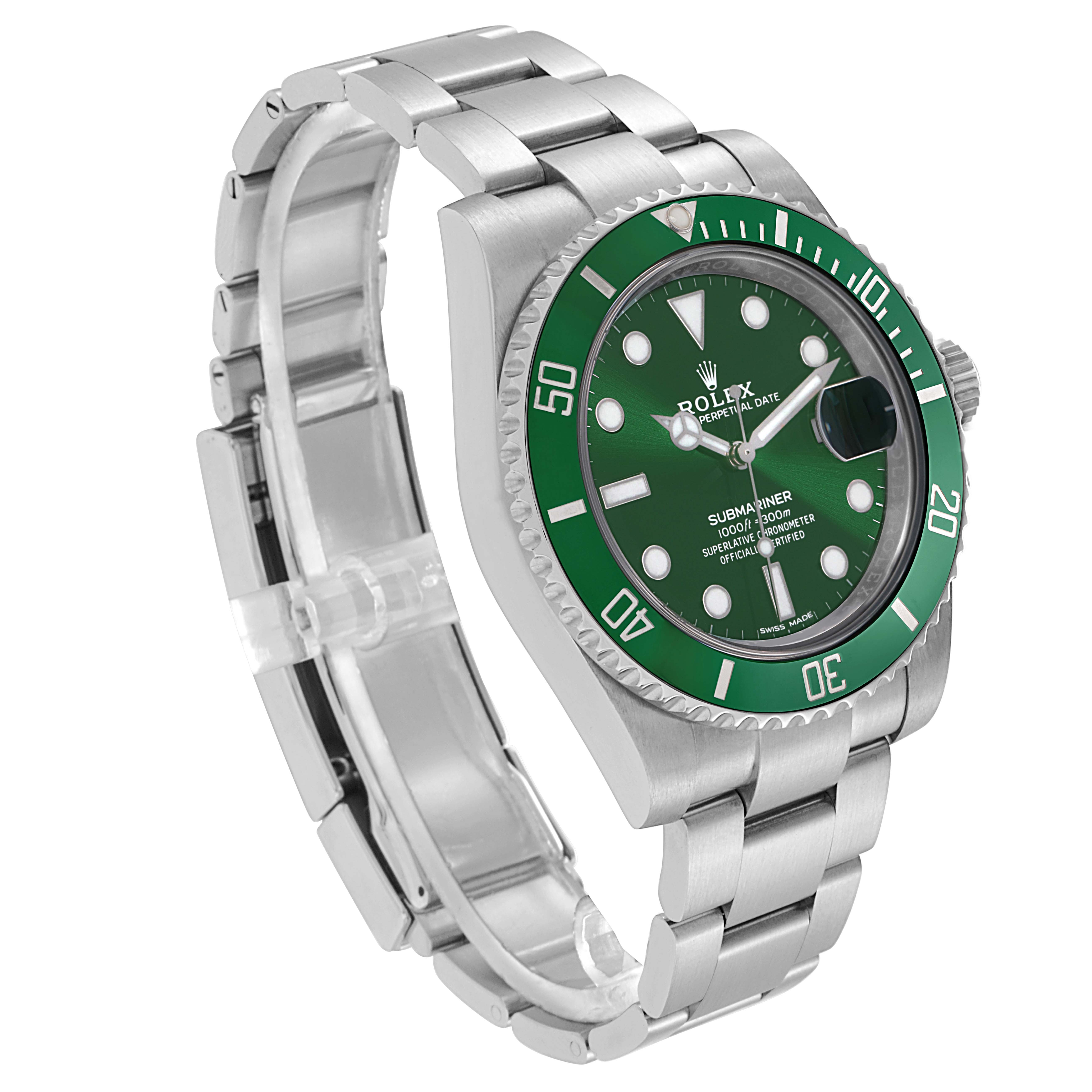 The Rolex Submariner 116610LV Men
s Stainless Steel Green Dial 116610LV Men
s Stainless Steel Green Dial is shown at a three-quarter angle displaying its face, bezel, and bracelet.