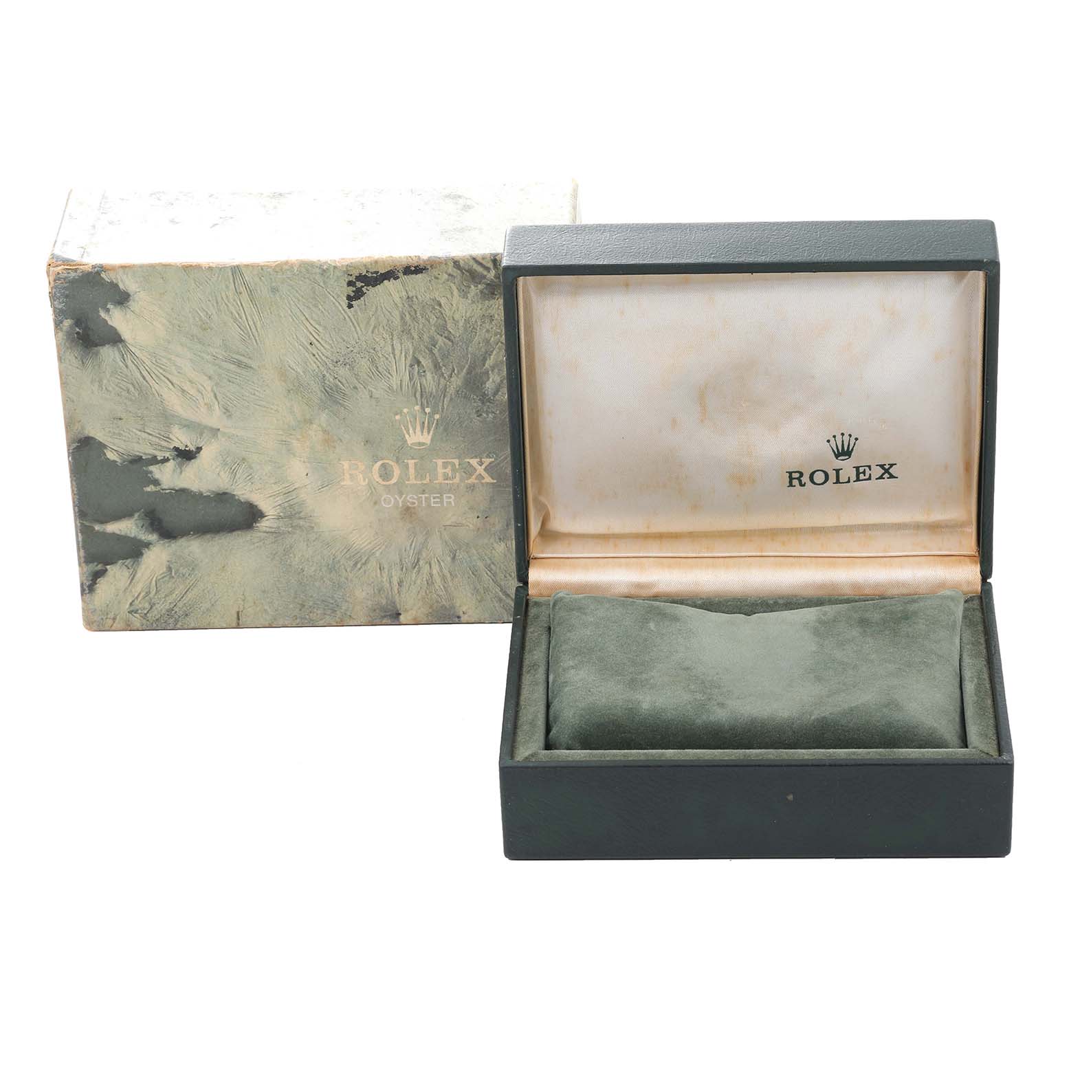 The image shows the packaging for a Rolex Submariner 16613 Men's Steel and Gold (two tone) Champagne Dial 16613 Men's Steel and Gold (two tone) Champagne Dial watch, including an open Rolex-branded box and its outer box.