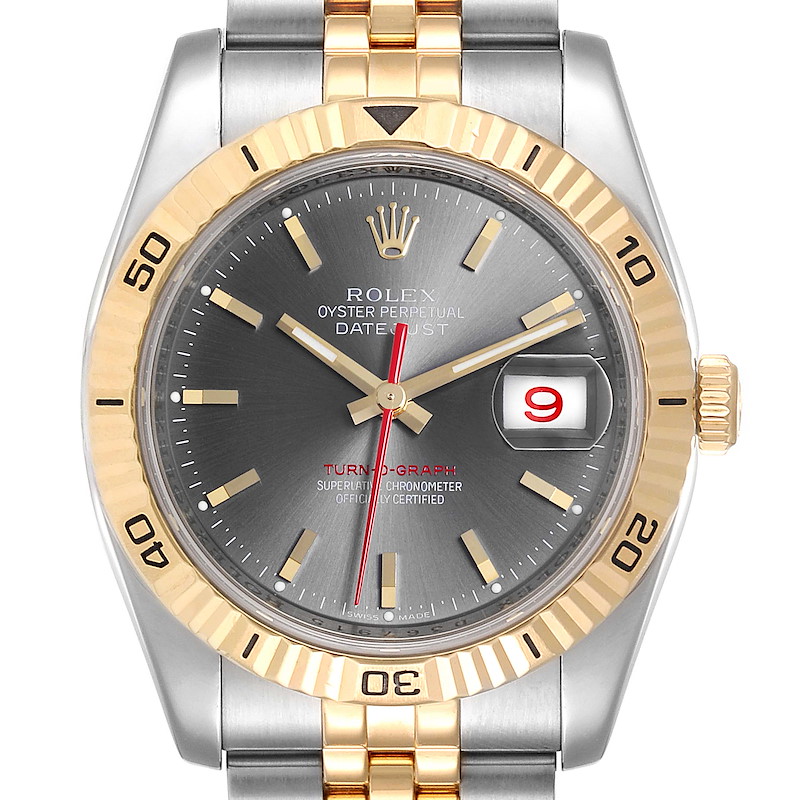 Rolex Turnograph Datejust Steel Yellow Gold Slate Dial Watch 116263 SwissWatchExpo
