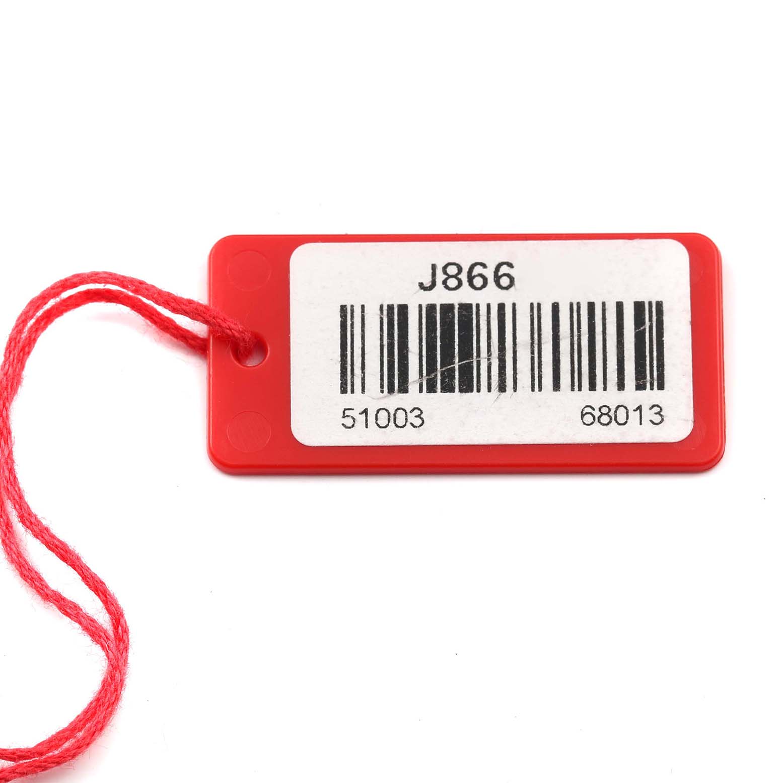 The image shows a red barcode tag with a string, not the Tudor Tiger 79280 Men
s Stainless Steel Blue Dial 79280 Men
s Stainless Steel Blue Dial watch or accessories.