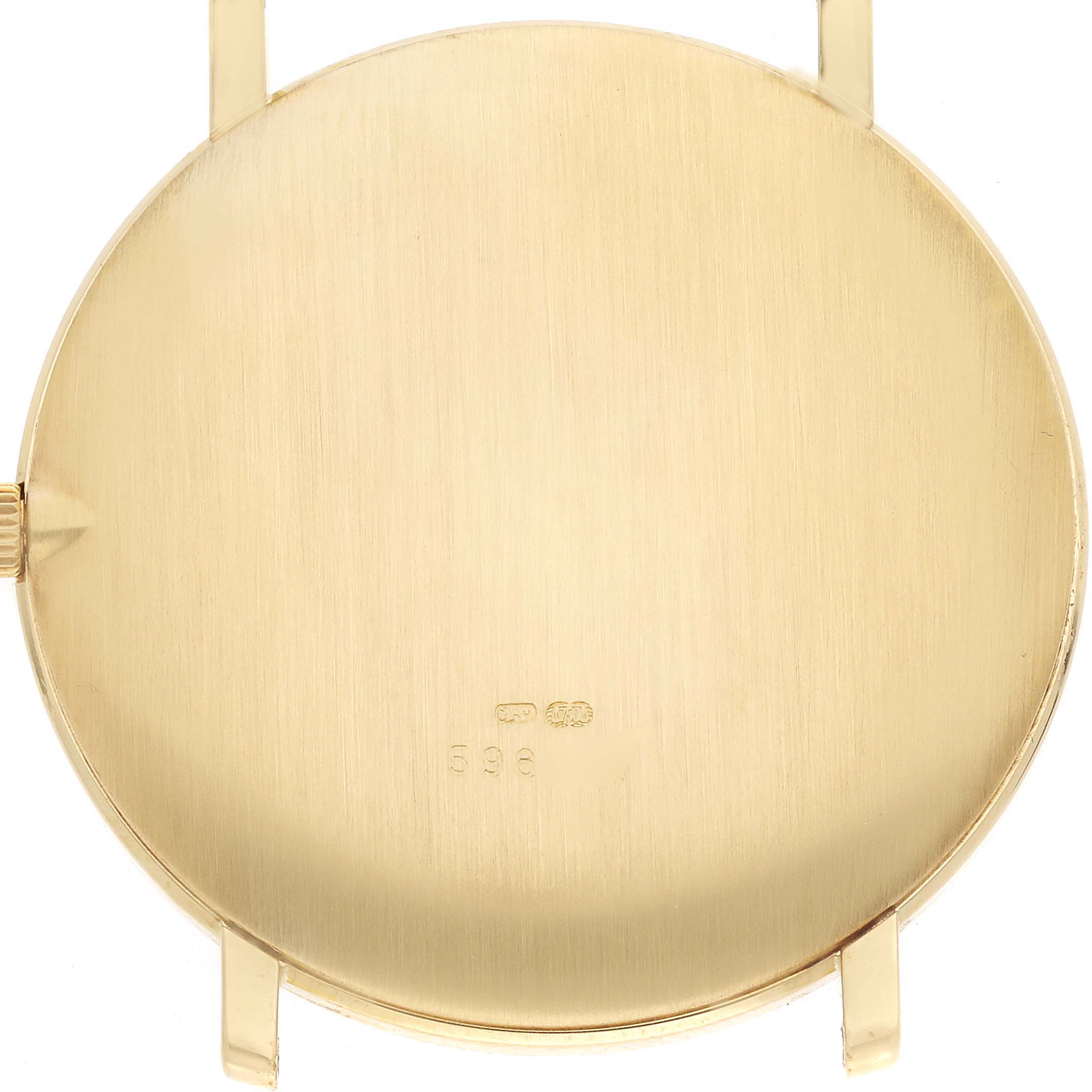 The image shows the back case of a Vacheron Constantin Patrimony 33216 Men
s Yellow Gold Champagne Dial 33216 Men
s Yellow Gold Champagne Dial watch, viewed directly from the back.