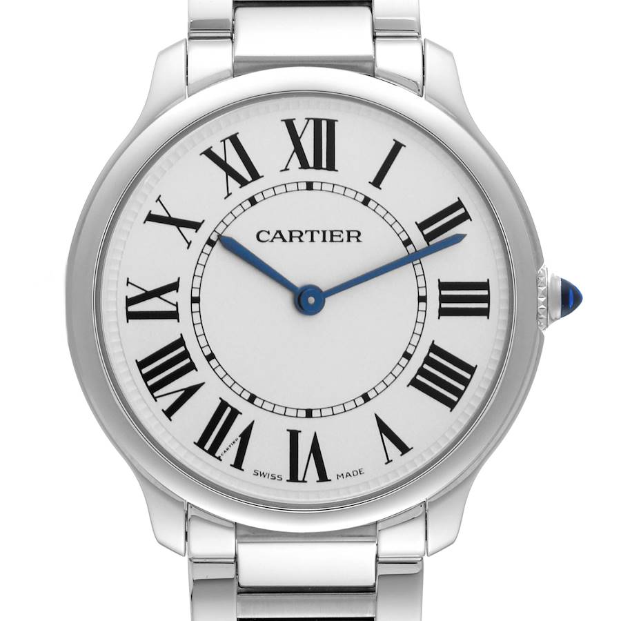Cartier Ronde Must Steel Silver Roman Dial Quartz Mens Watch WSRN0034 Box Card SwissWatchExpo