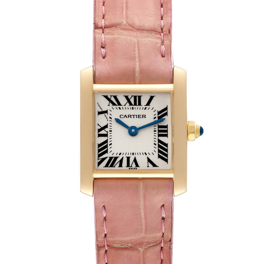 Cartier Tank Francaise Yellow Gold Pink Strap Ladies Watch W5000256 SwissWatchExpo