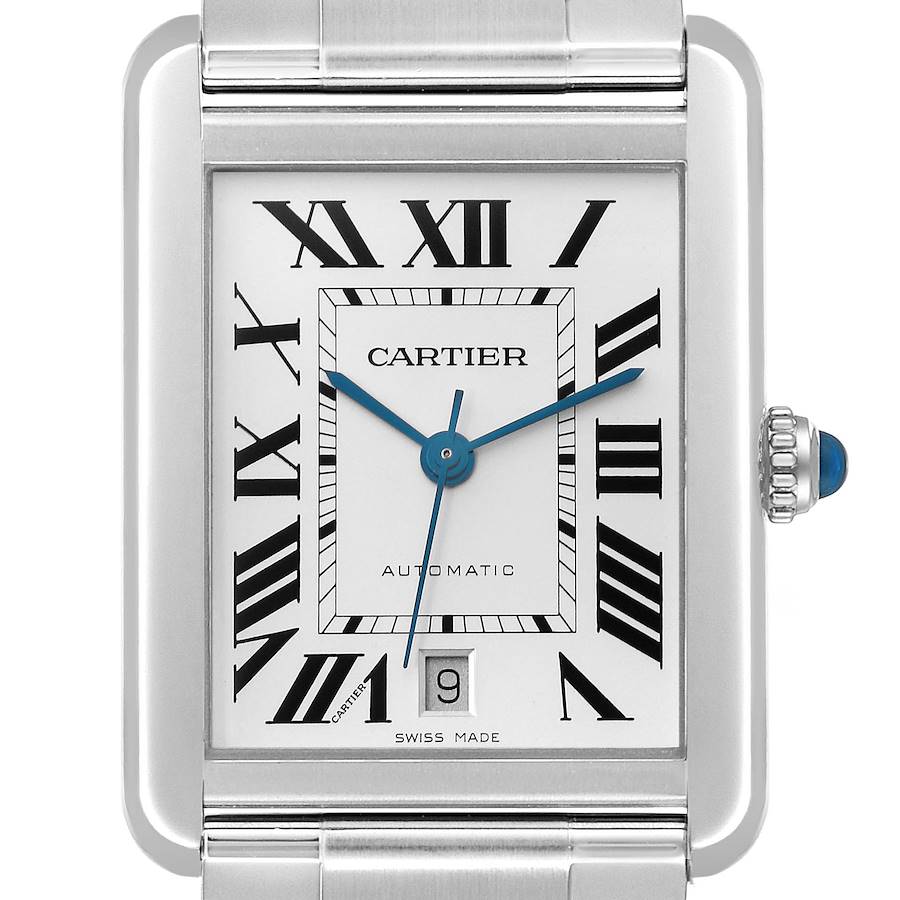 Cartier Tank Solo XL Silver Dial Automatic Steel Mens Watch W5200028 Card SwissWatchExpo