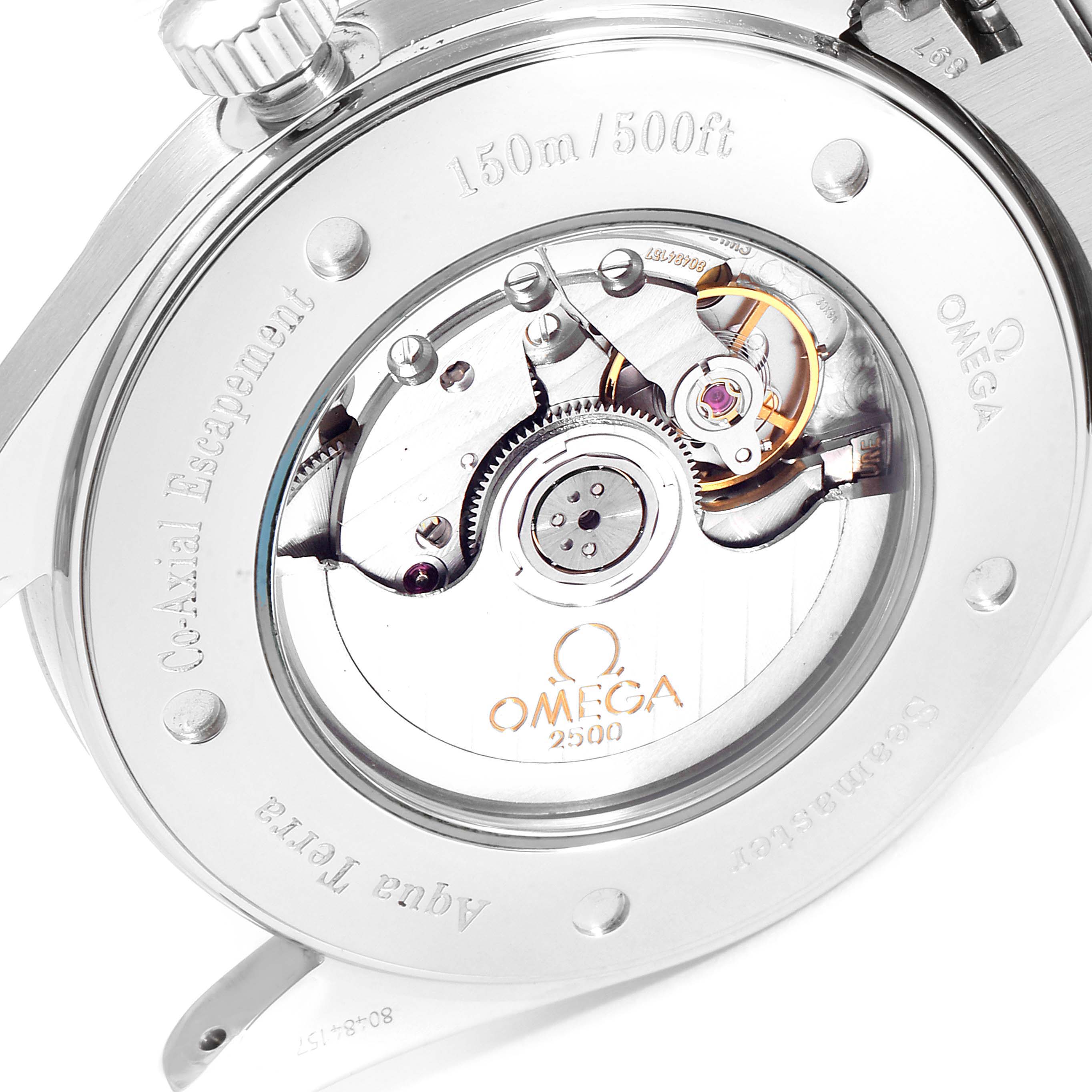 The image shows the back view of an Omega Seamaster 2502.33.00 Men's Stainless Steel White Dial 2502.33.00 Men's Stainless Steel White Dial watch, highlighting its internal mechanical movement.