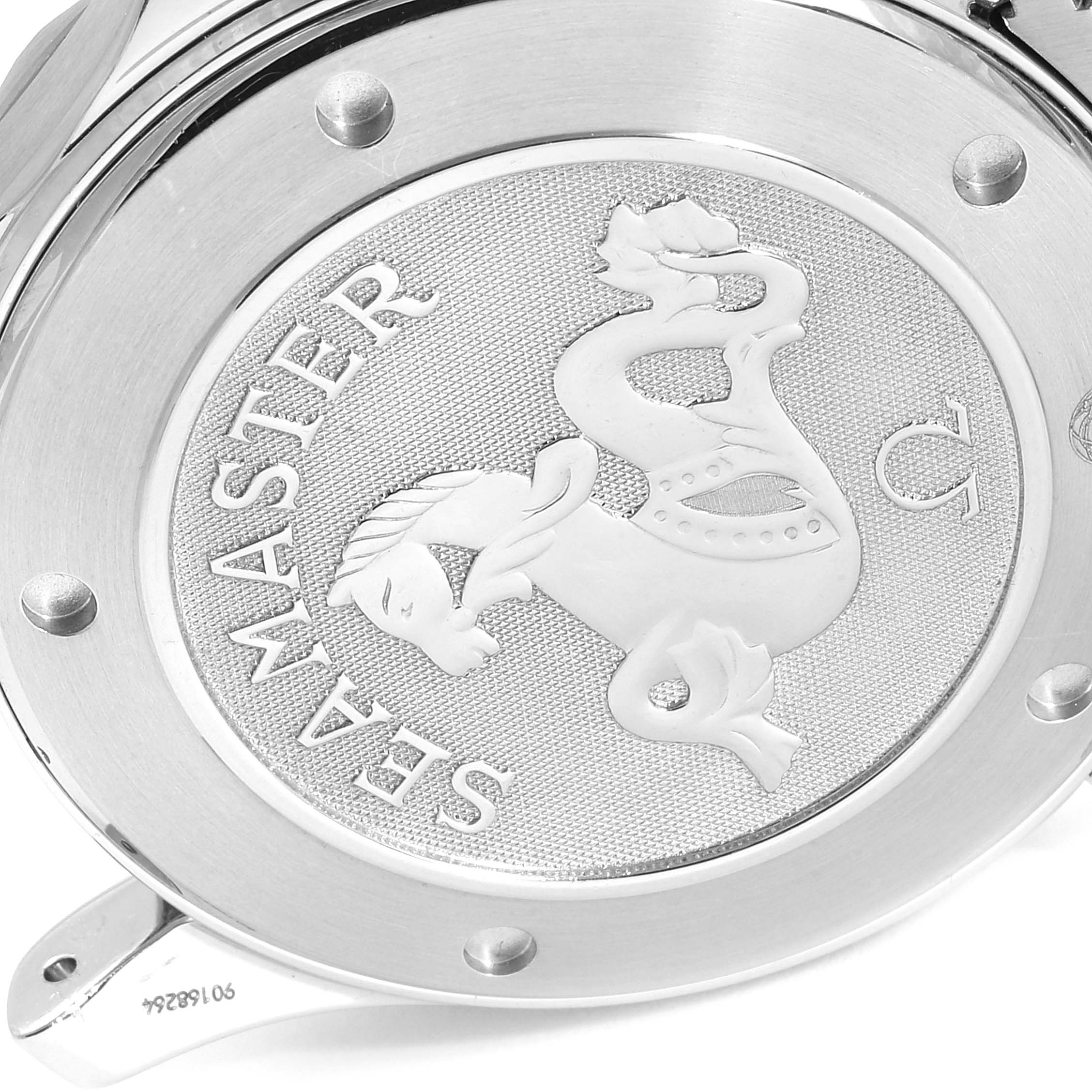 The image shows the case back of an Omega Seamaster 2221.80.00 Men
s Stainless Steel Blue Dial 2221.80.00 Men
s Stainless Steel Blue Dial watch, featuring the engraved design and model name.