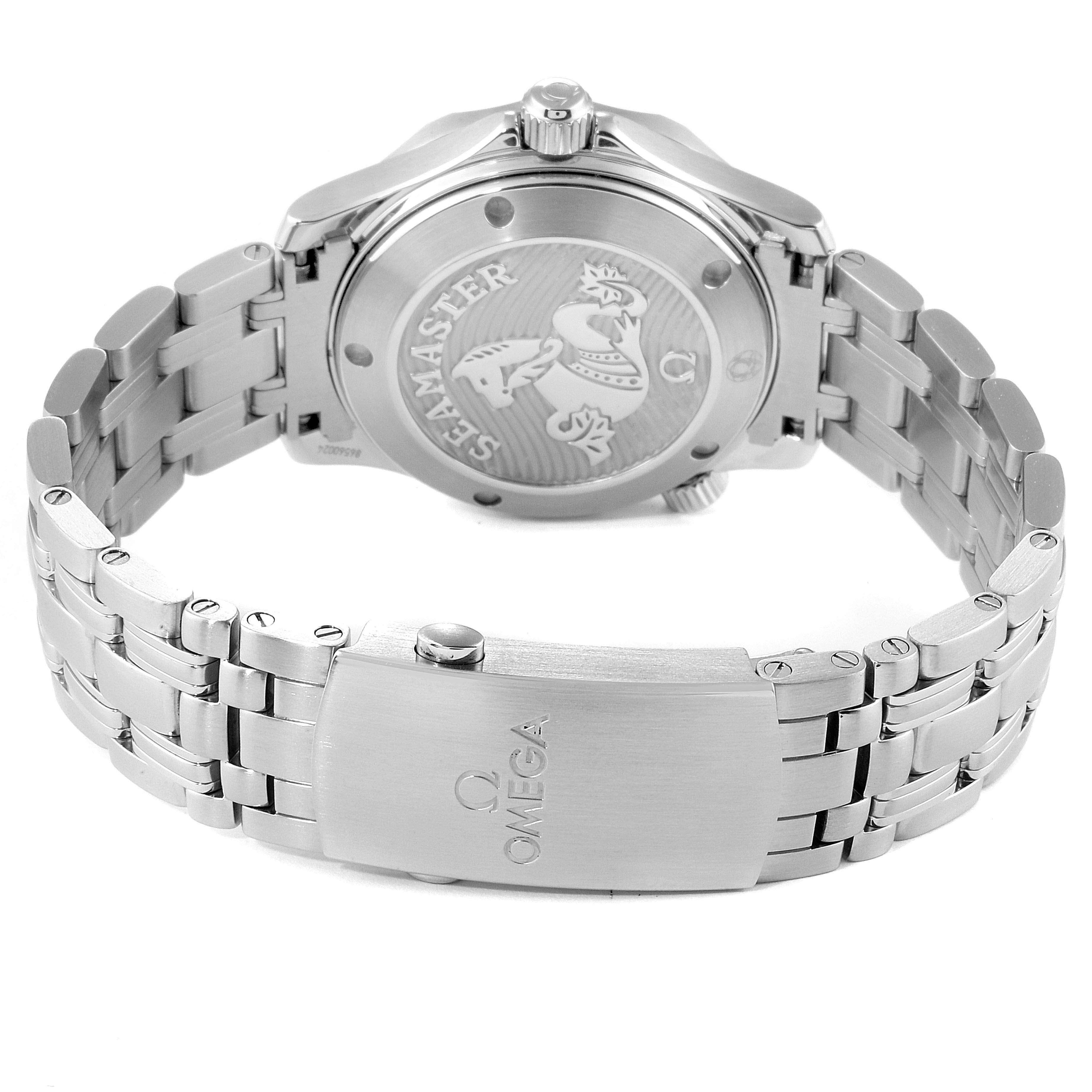 The image shows the back, clasp, and bracelet of the Omega Seamaster 212.30.36.20.03.001 Men
s Stainless Steel Blue Dial 212.30.36.20.03.001 Men
s Stainless Steel Blue Dial watch.