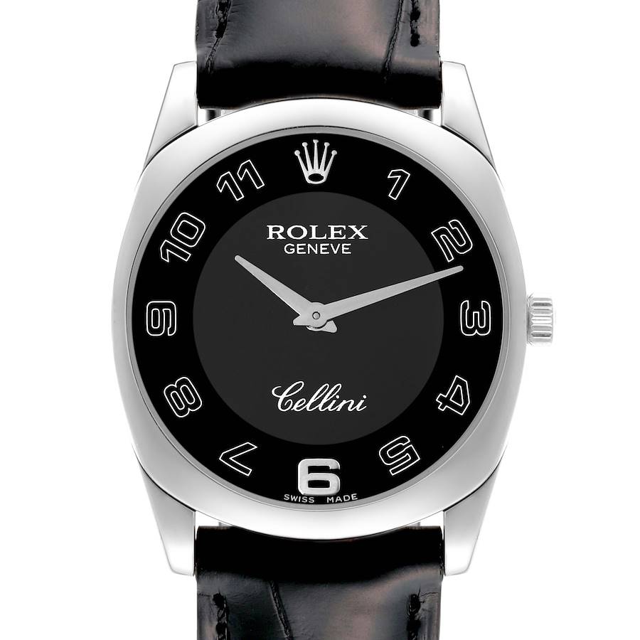 Rolex Cellini Danaos 18K White Gold Black Dial Mens Watch 4233 SwissWatchExpo