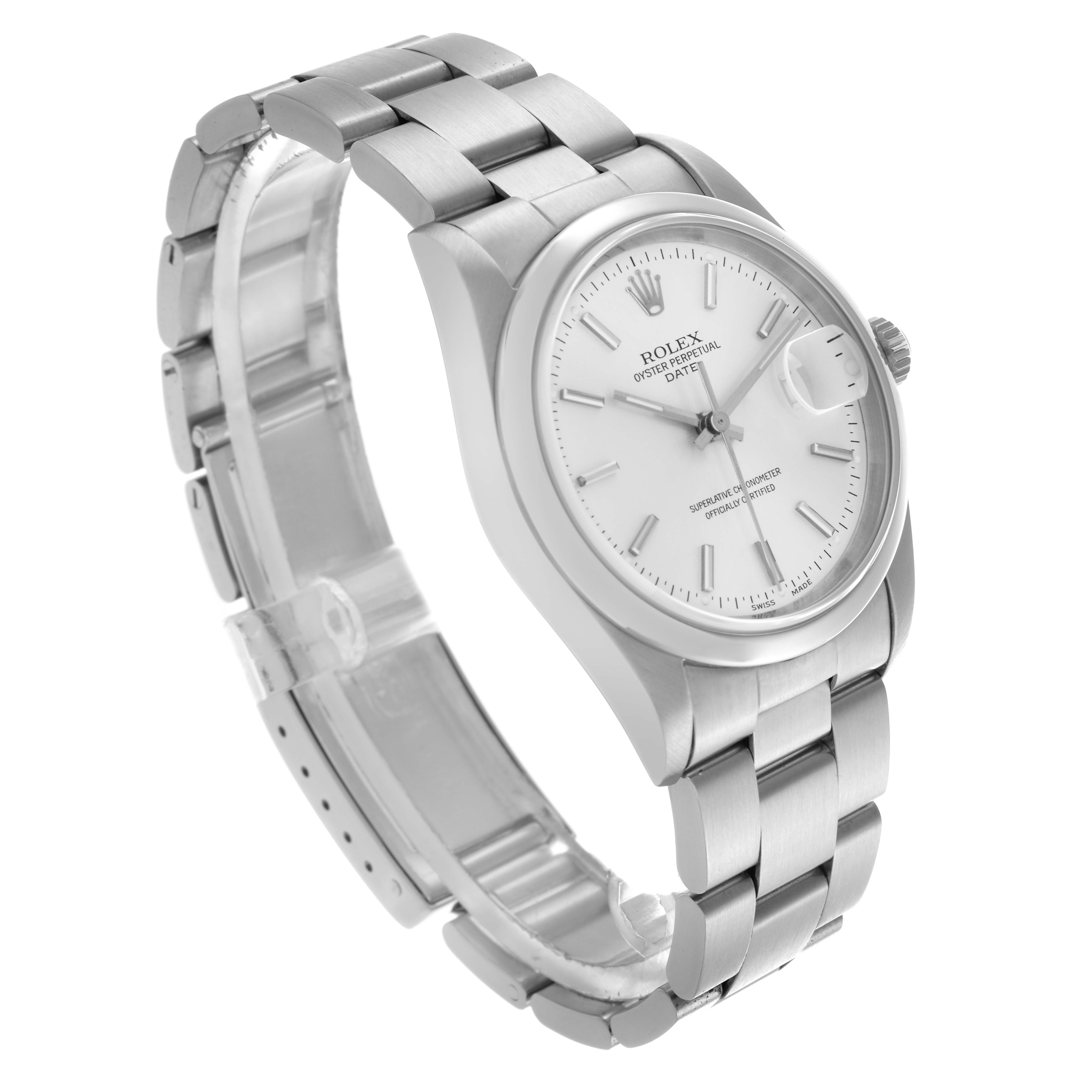 The Rolex Date 15200 Men
s Stainless Steel Silver Dial 15200 Men
s Stainless Steel Silver Dial model is shown at a three-quarter angle, displaying the dial, bracelet, and clasp.