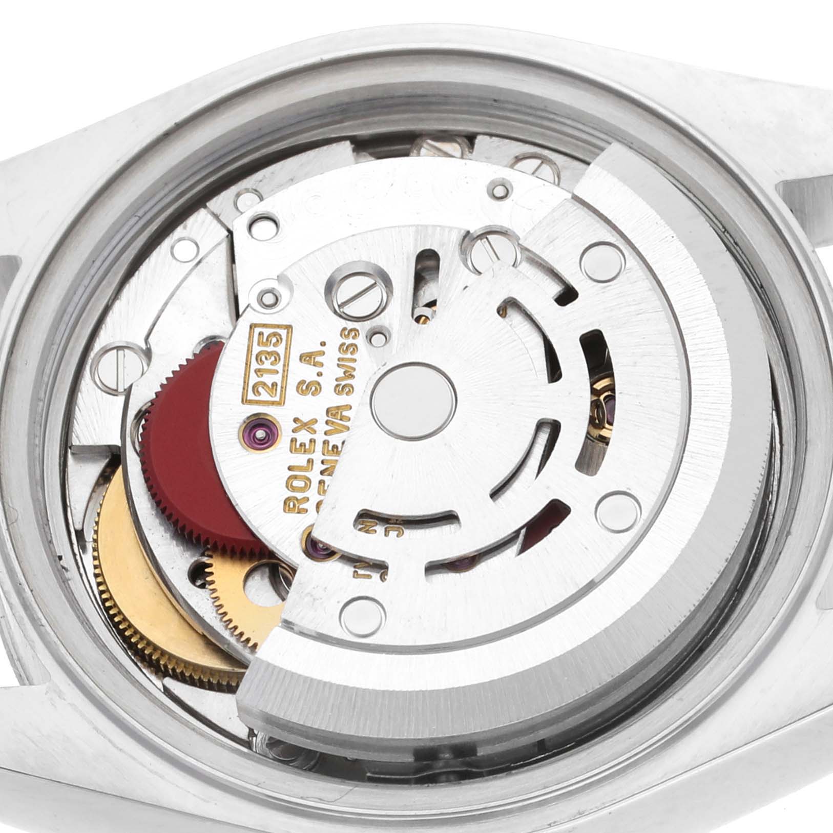 This image shows an inside view of the Rolex Date 69240 Women's Stainless Steel Silver Dial 69240 Women's Stainless Steel Silver Dial model watch, highlighting the movement and internal mechanics.