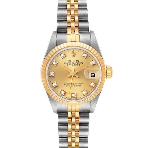 Photo of Rolex Datejust 26mm Steel Yellow Gold Diamond Ladies Watch 69173 Box Card
